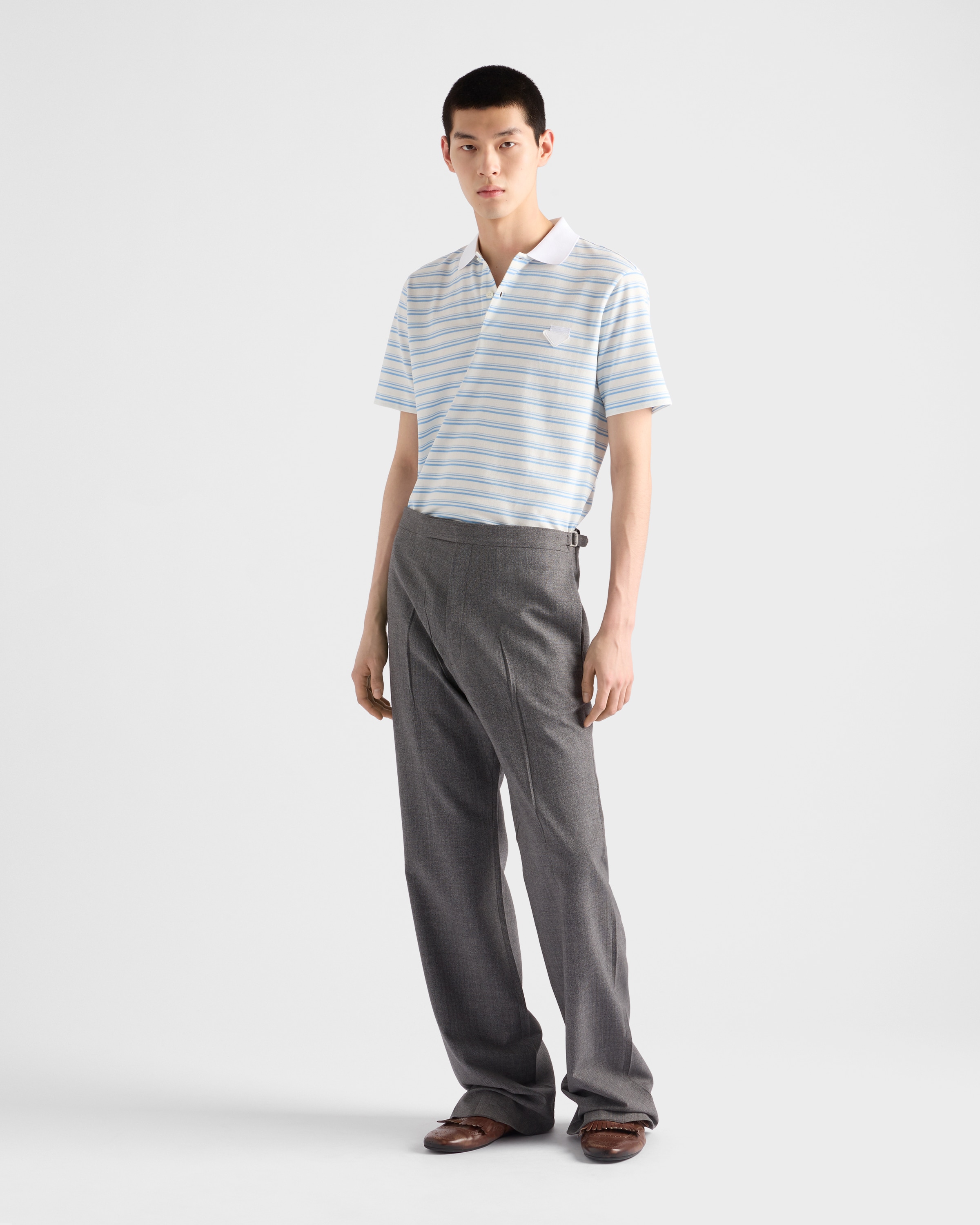 Tシャツ・カットソー PRADA FW25 Grey cotton polo shirt (134720SOOO173J F0684) Men's Designer T-shirts and Polo Shirts | PRADA