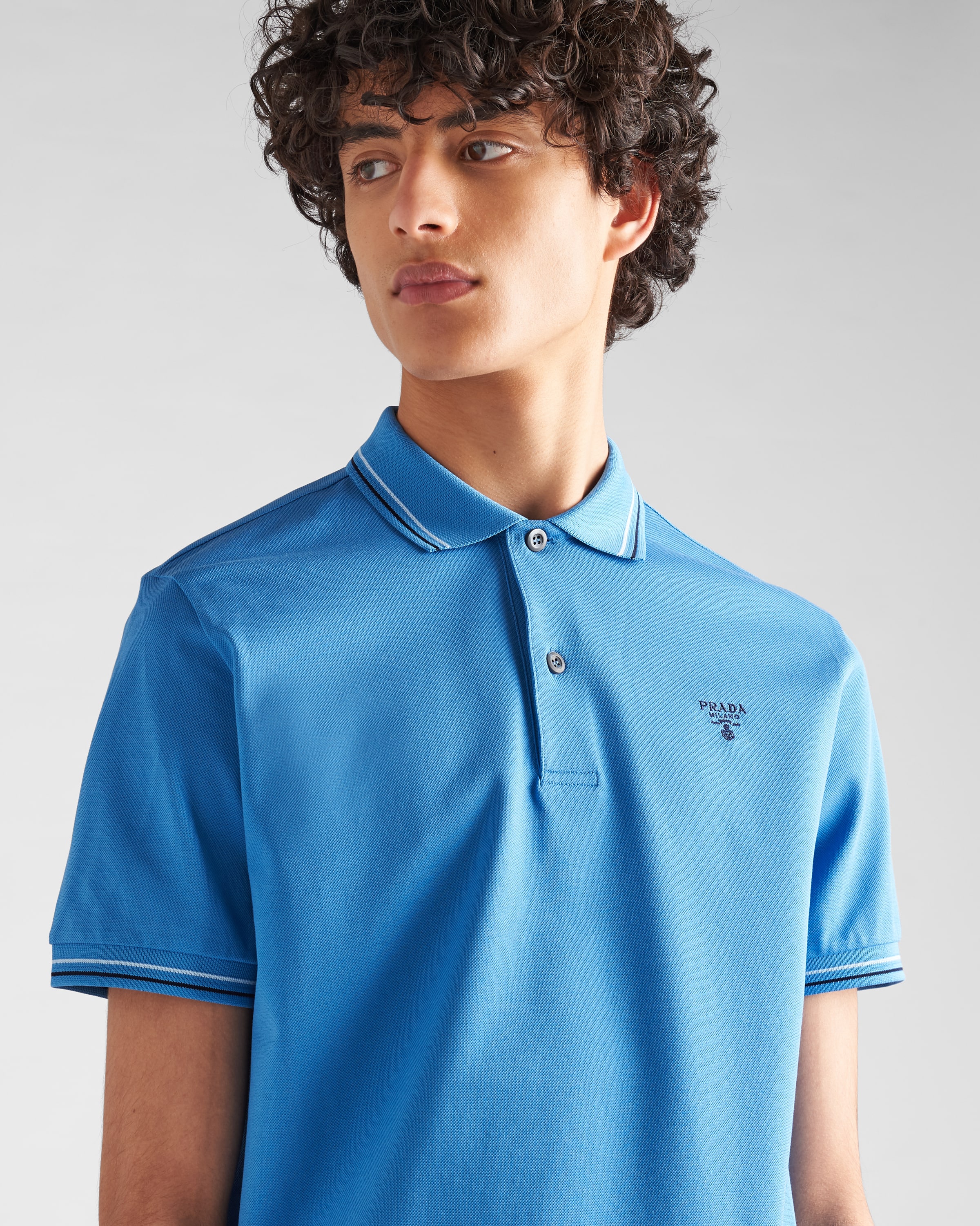 Periwinkle Blue Cotton Piqu Polo Shirt PRADA