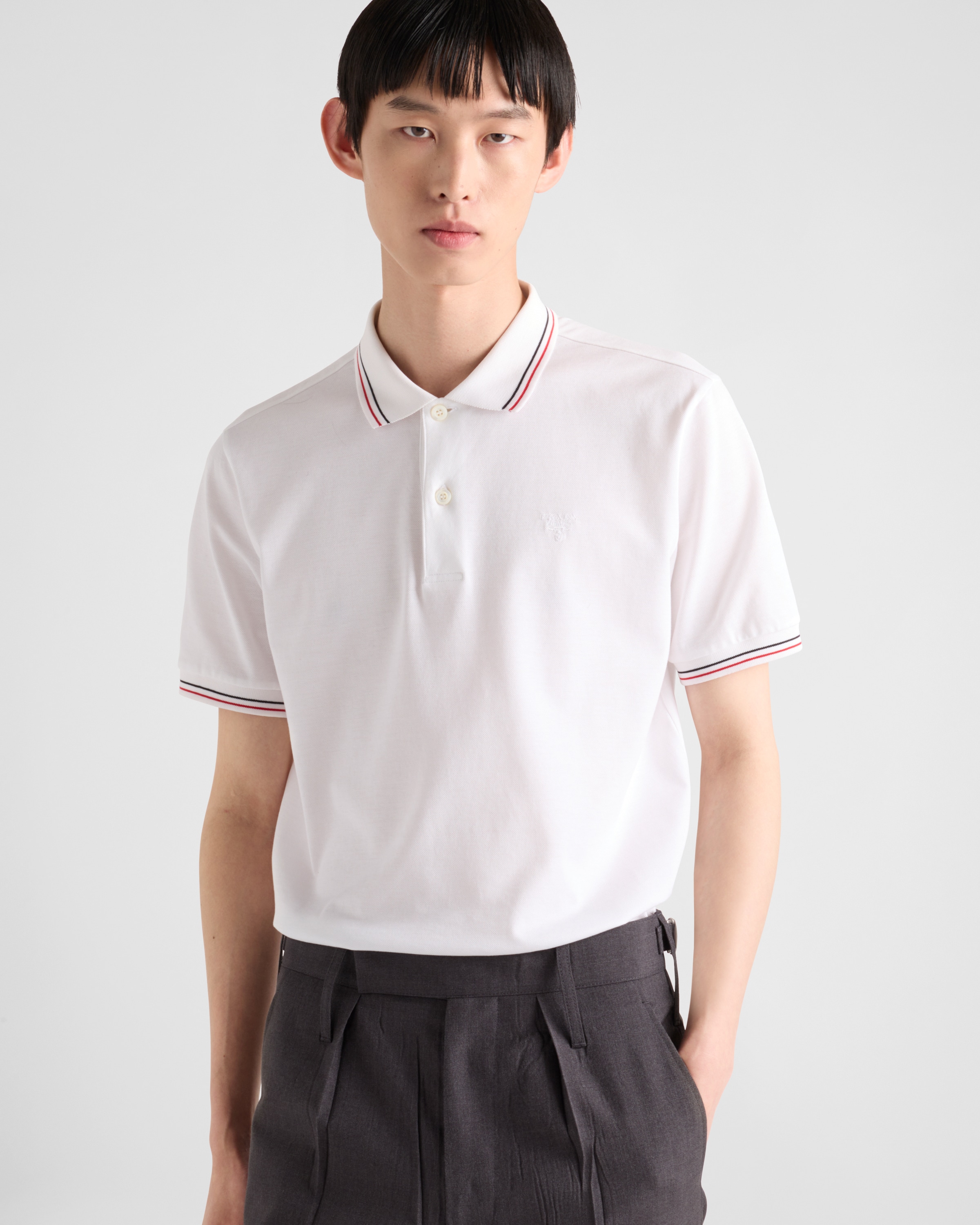 Prada Piqué Polo Shirt In White/red
