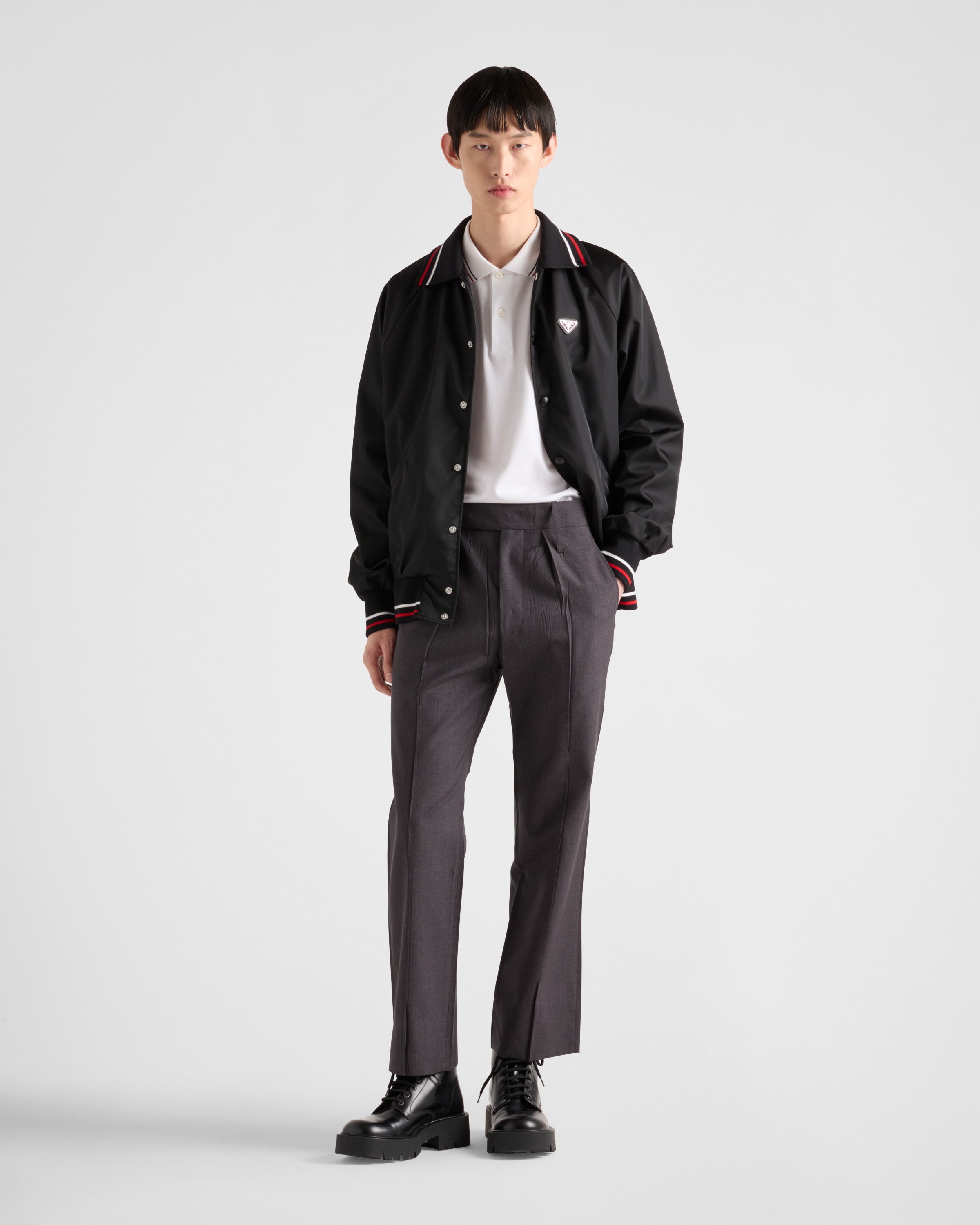 プラダ　PRADA ポロシャツ　ライン　L 都会派ラグジュアリー】 サイズL～XL相当 □PRADA プラダ