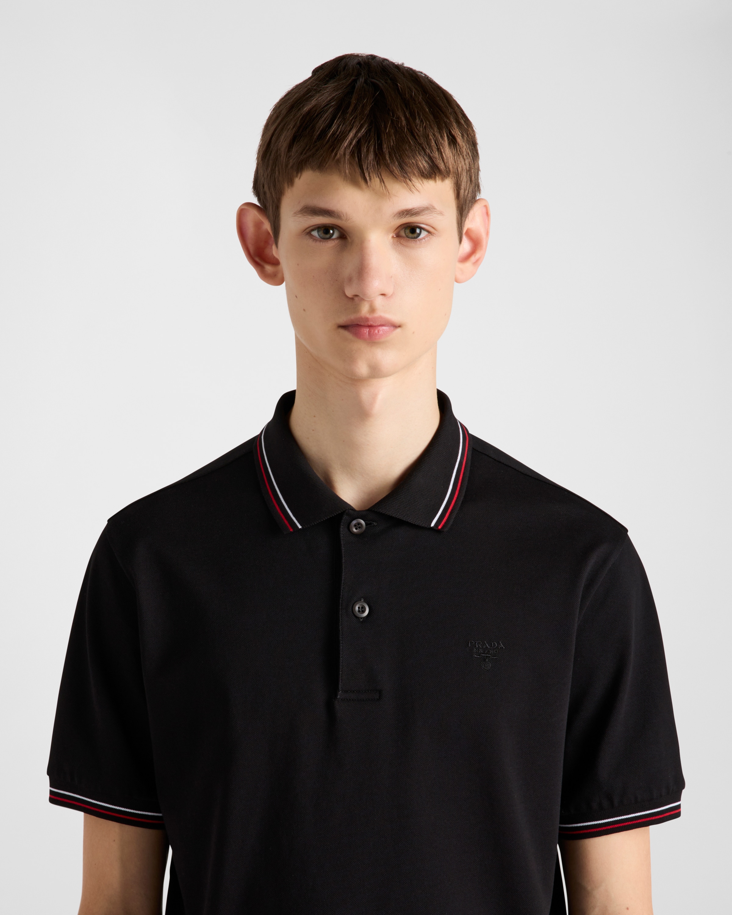 Black/Red Short-sleeved piqué polo shirt | PRADA
