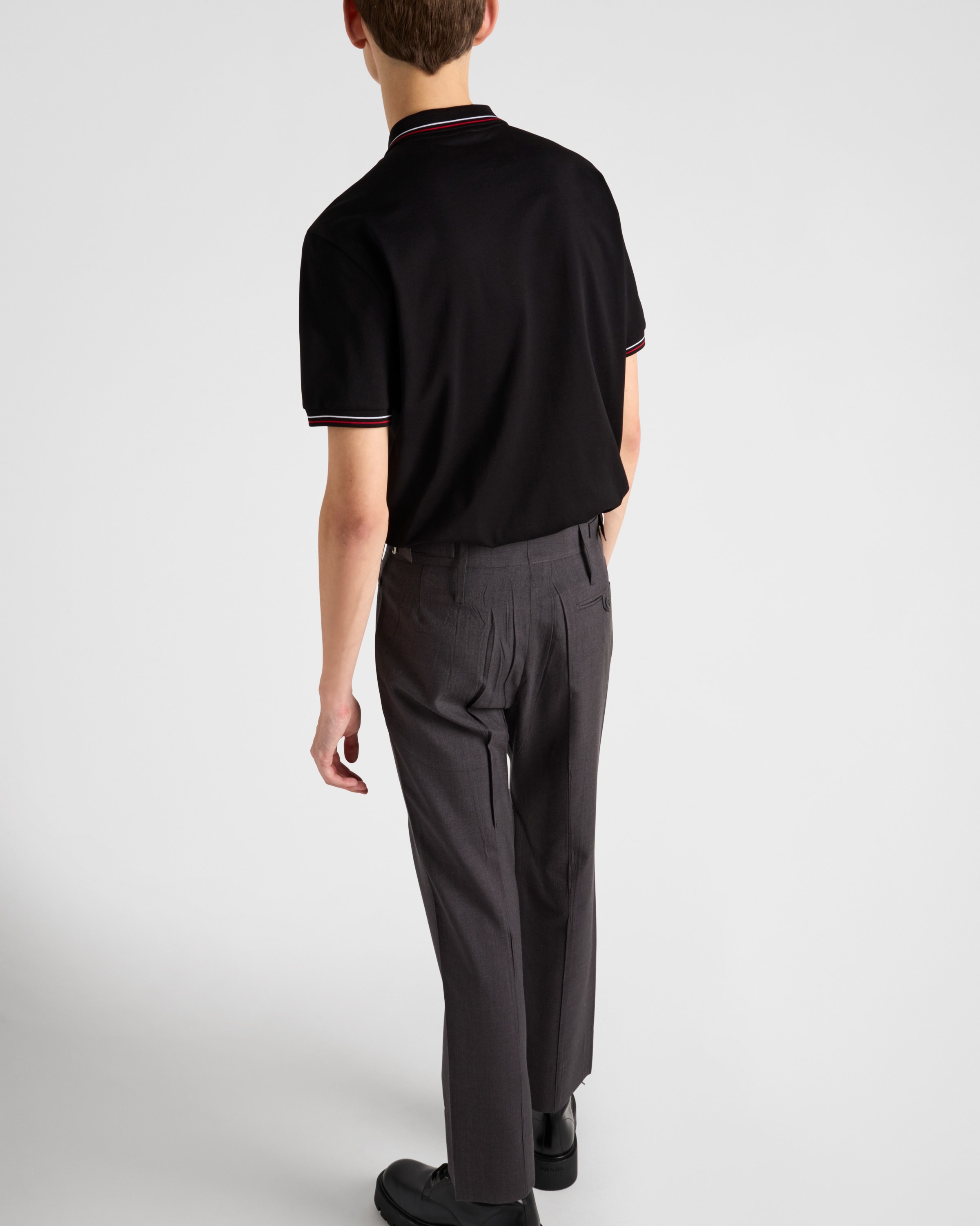 Black/Red Short-sleeved piqué polo shirt | PRADA