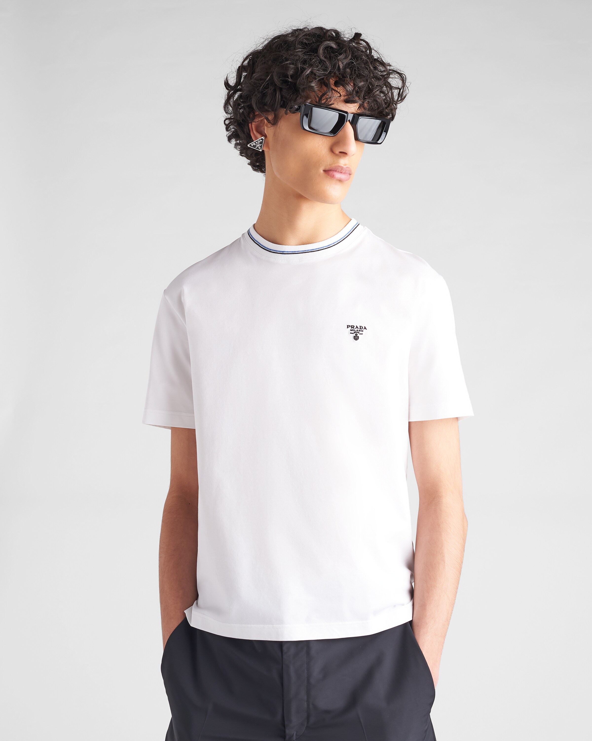 White Technical cotton T-shirt | Prada