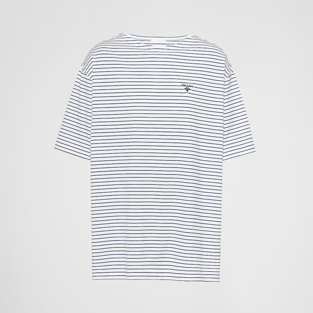 White/blue Oversized striped cotton T-shirt | Prada