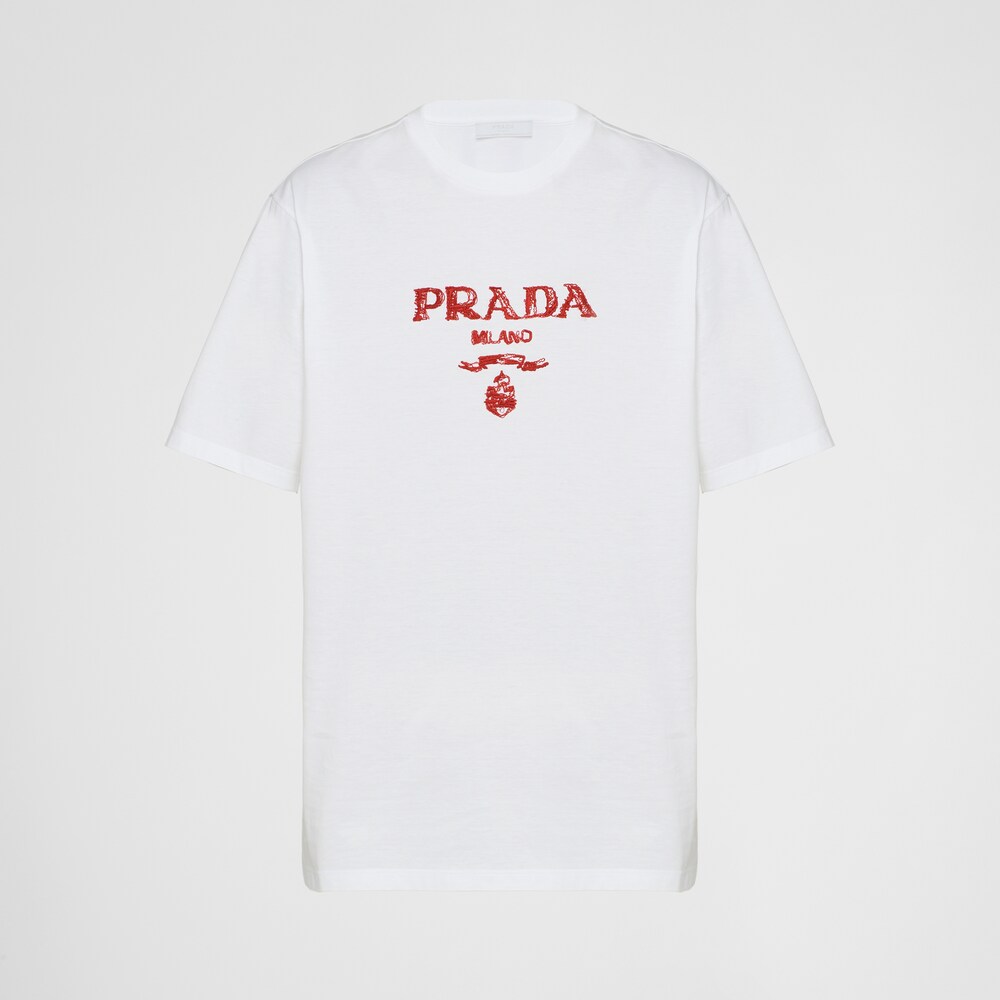 White/red Cotton T-shirt | Prada