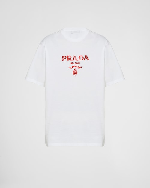 White/red Cotton T-shirt | Prada