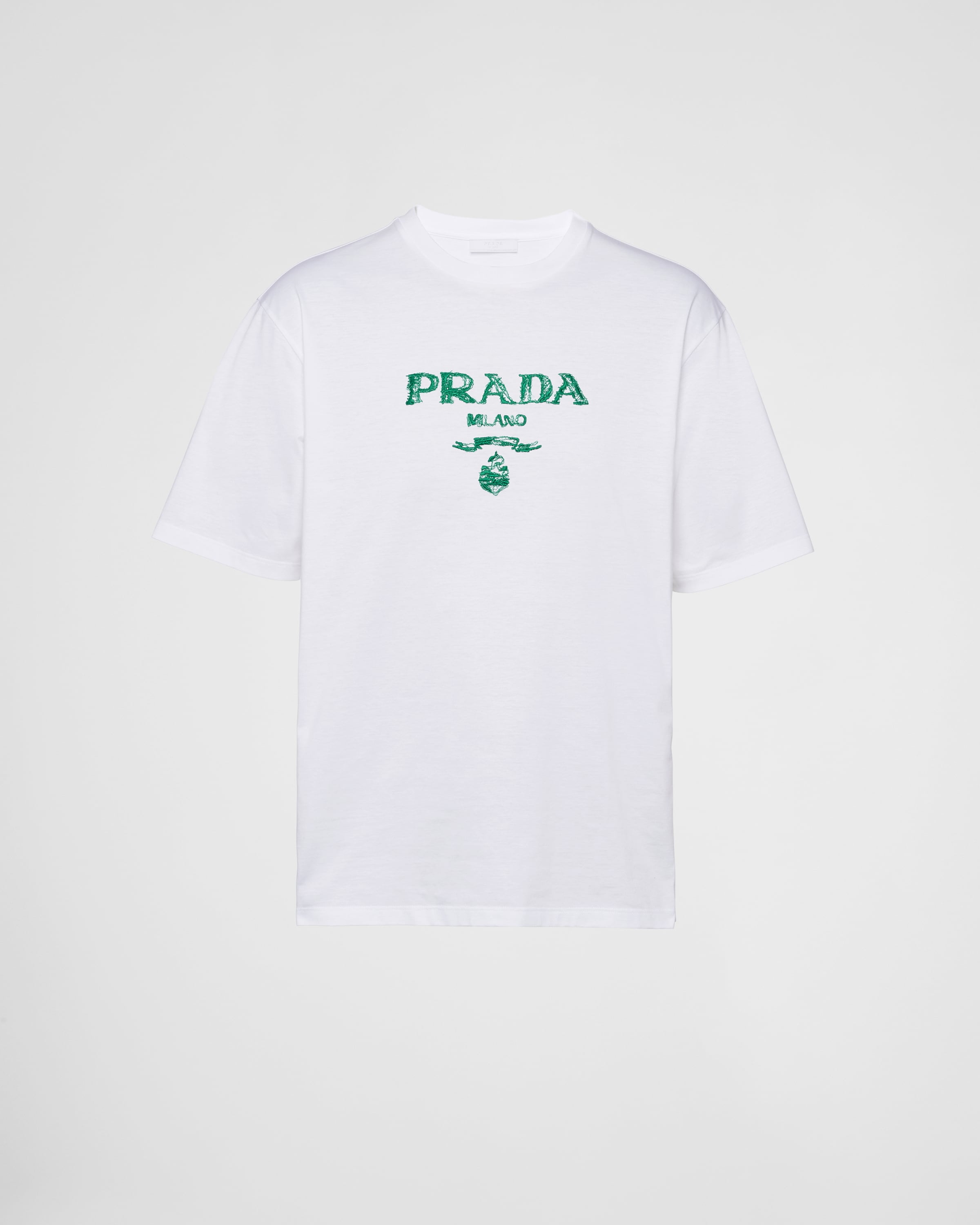 White/emerald Green Cotton T-shirt | Prada