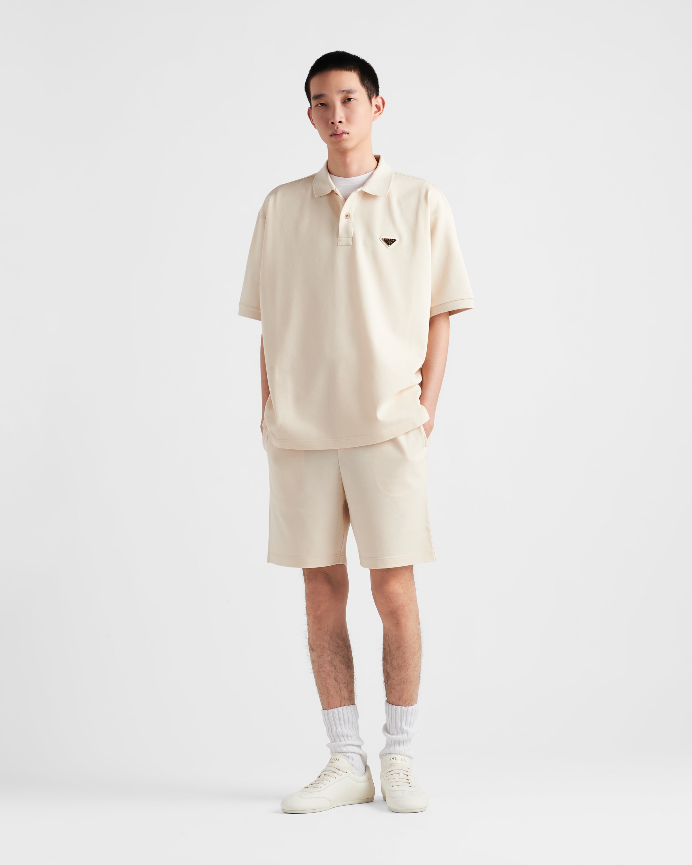 Shop Prada Cotton Polo Shirt In Natural