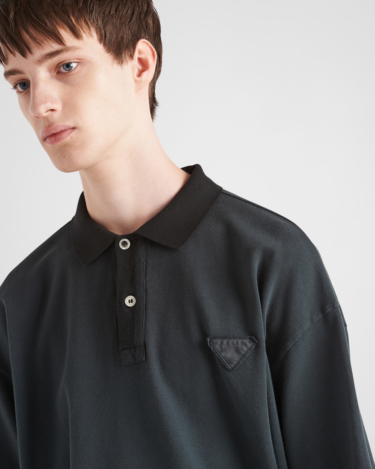 PRADA Size L Black Cotton Snaps Polo