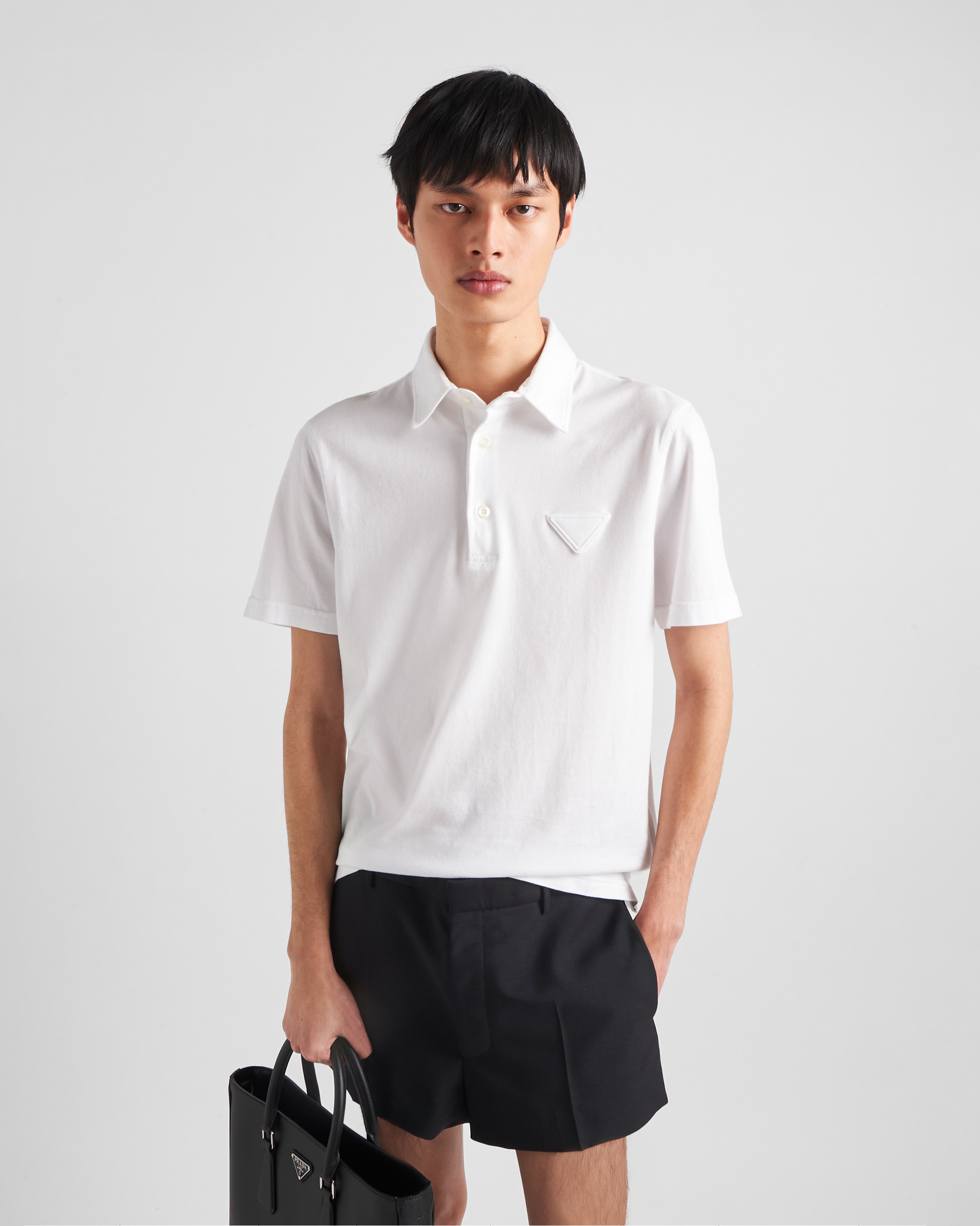 大人気新品  ホワイト PRADA | ポロシャツ コットン 半袖 トップス