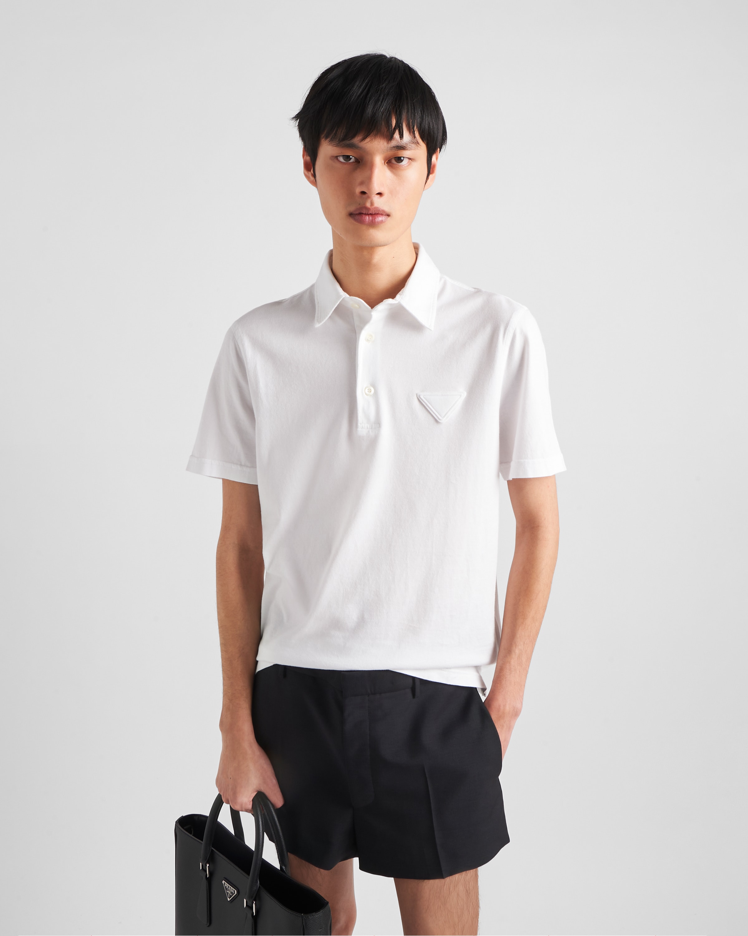 Shop Prada Short-sleeved Cotton Polo Shirt In White