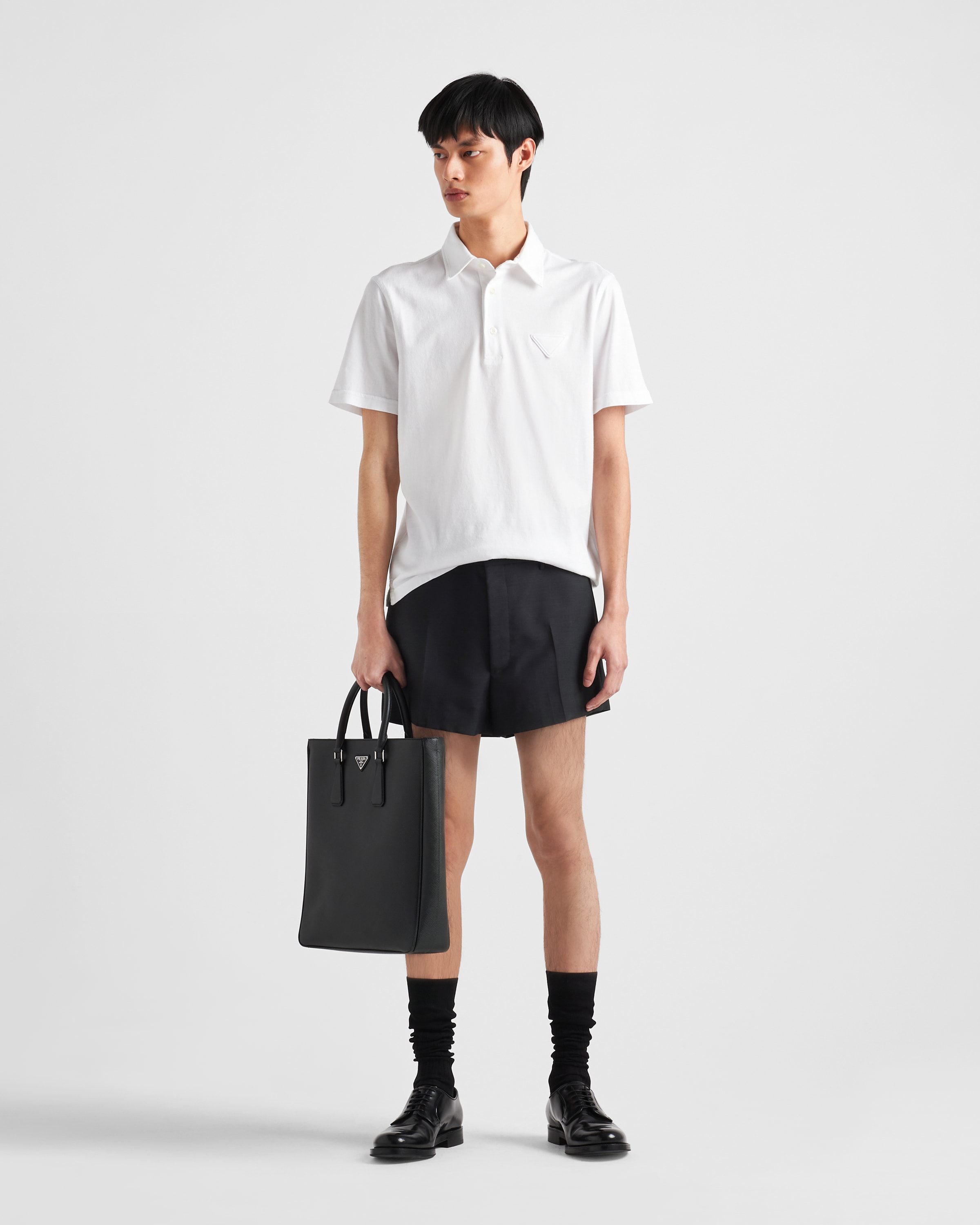 Shop Prada Short-sleeved Cotton Polo Shirt In White