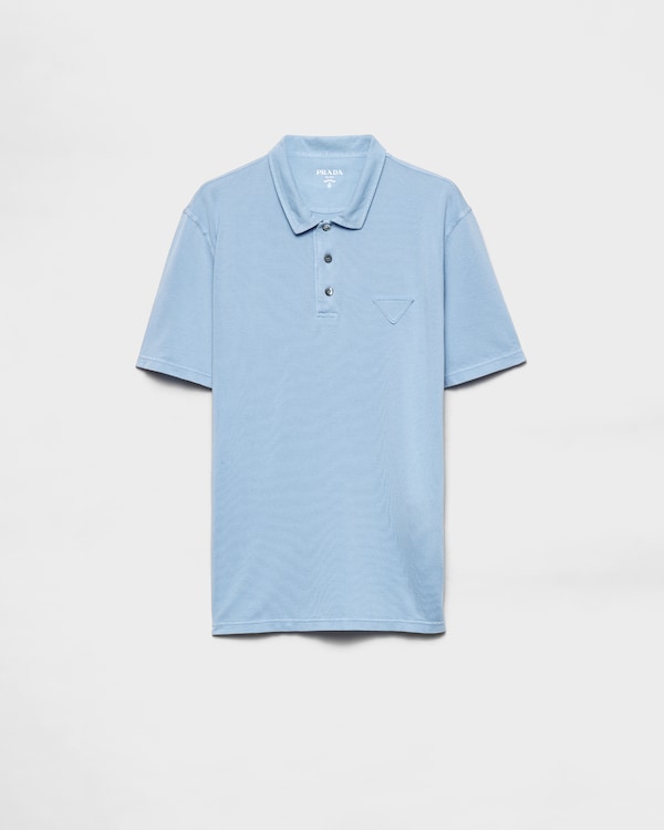 Light Blue/Black Striped cotton polo shirt | PRADA
