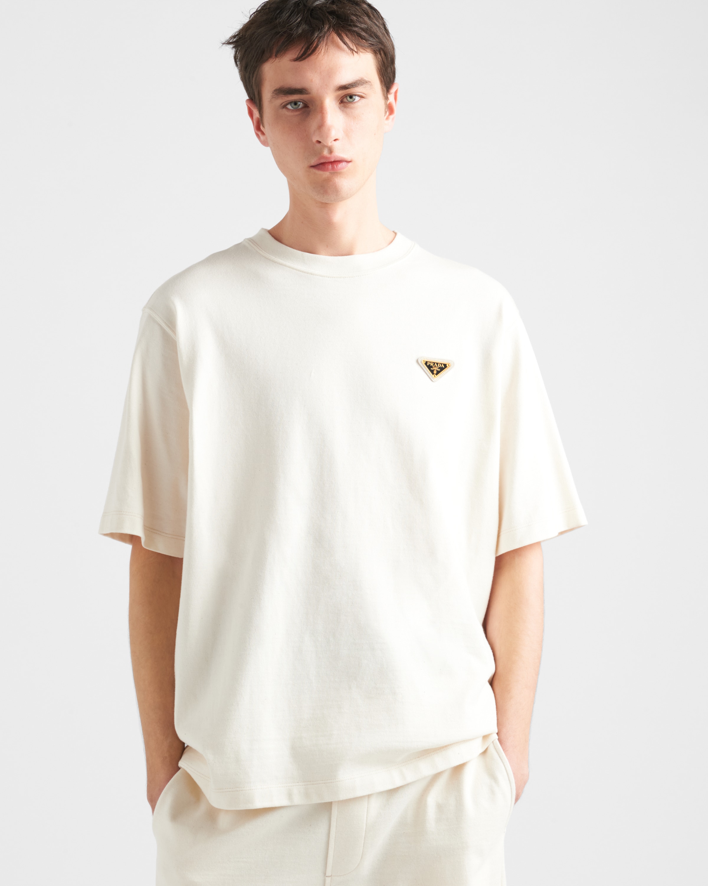 Natur T shirt Aus Baumwolle PRADA