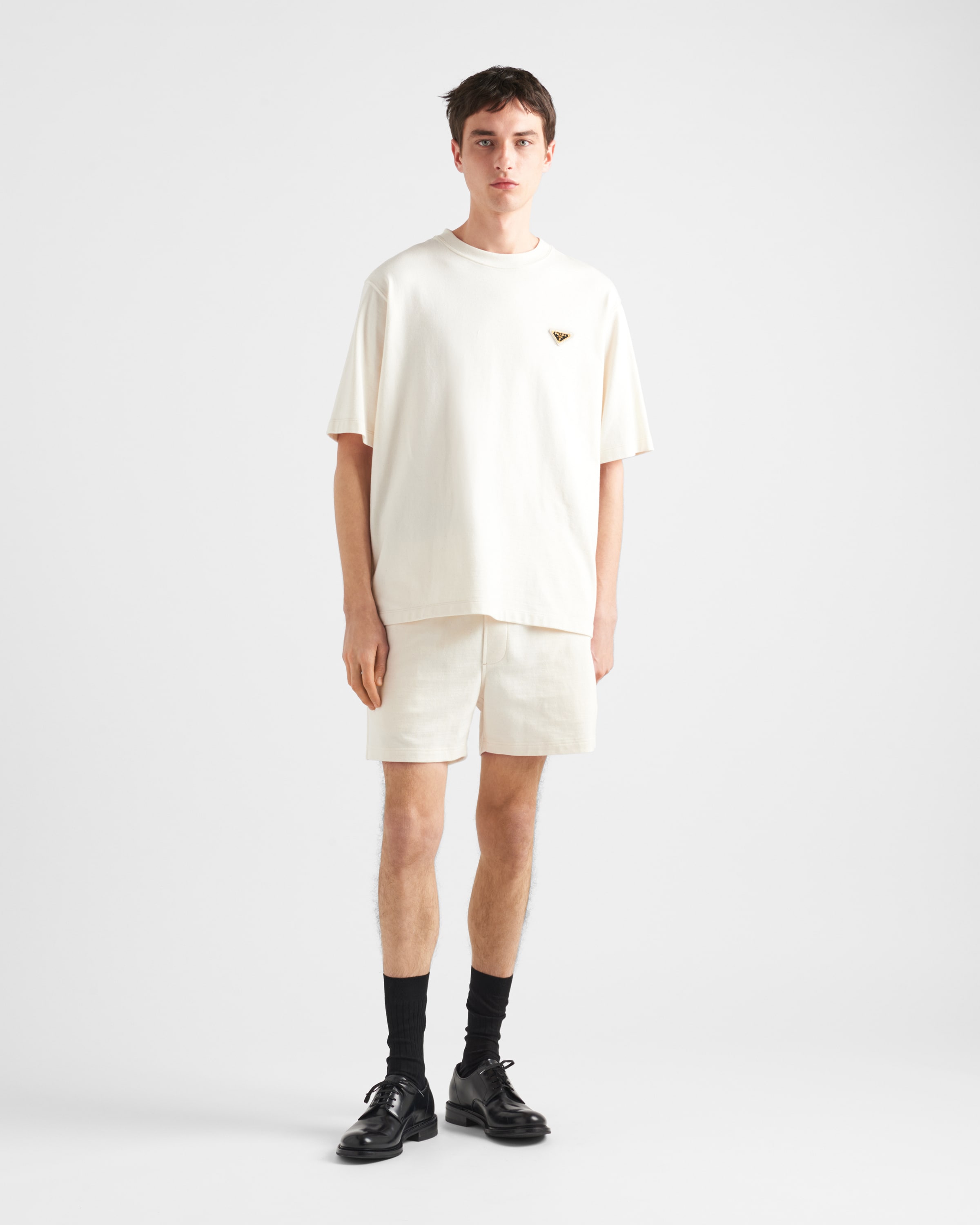 Shop Prada Cotton T-shirt In Natural