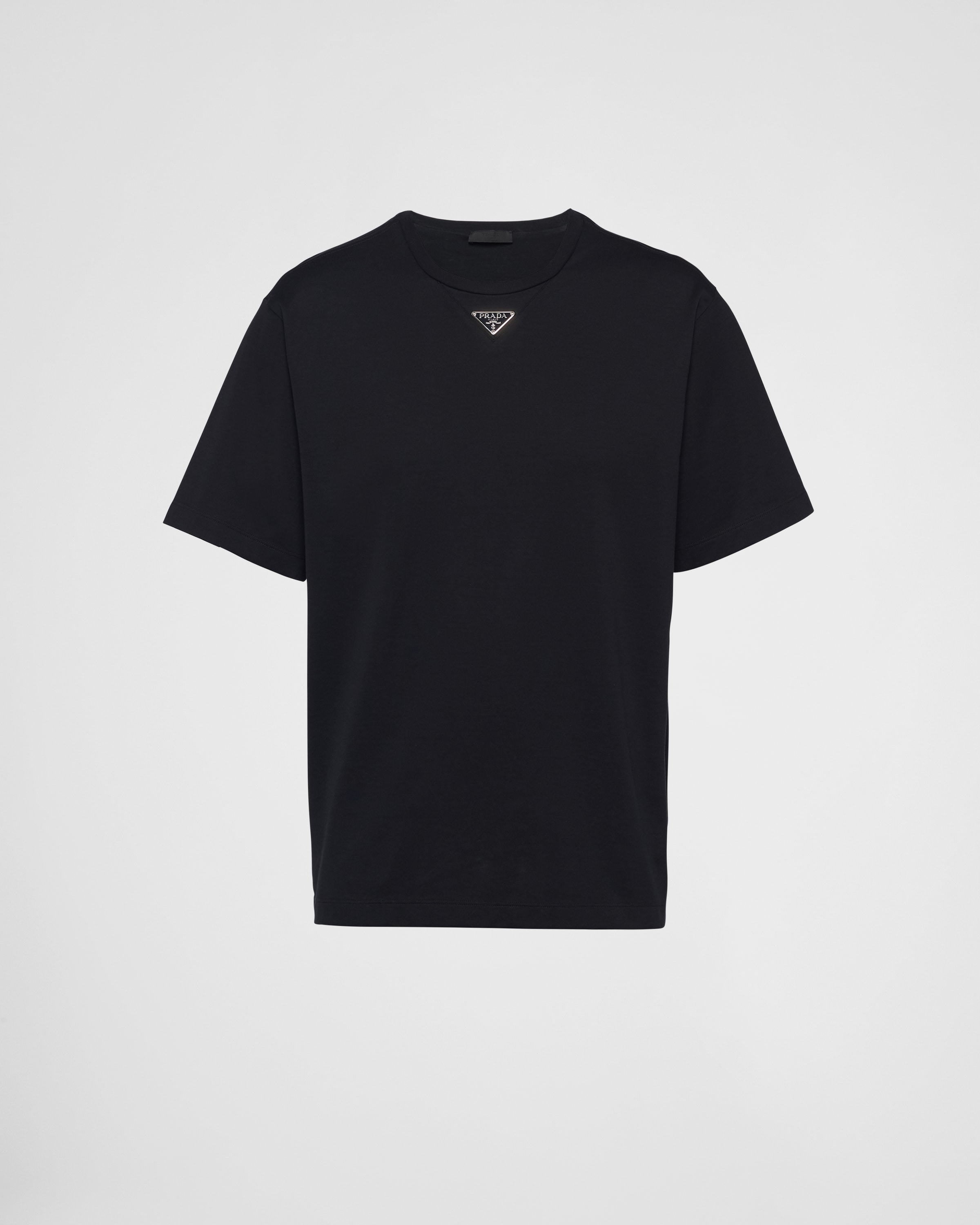 Prada Black Cotton T-shirt With Minimalist Design And Logo Detail