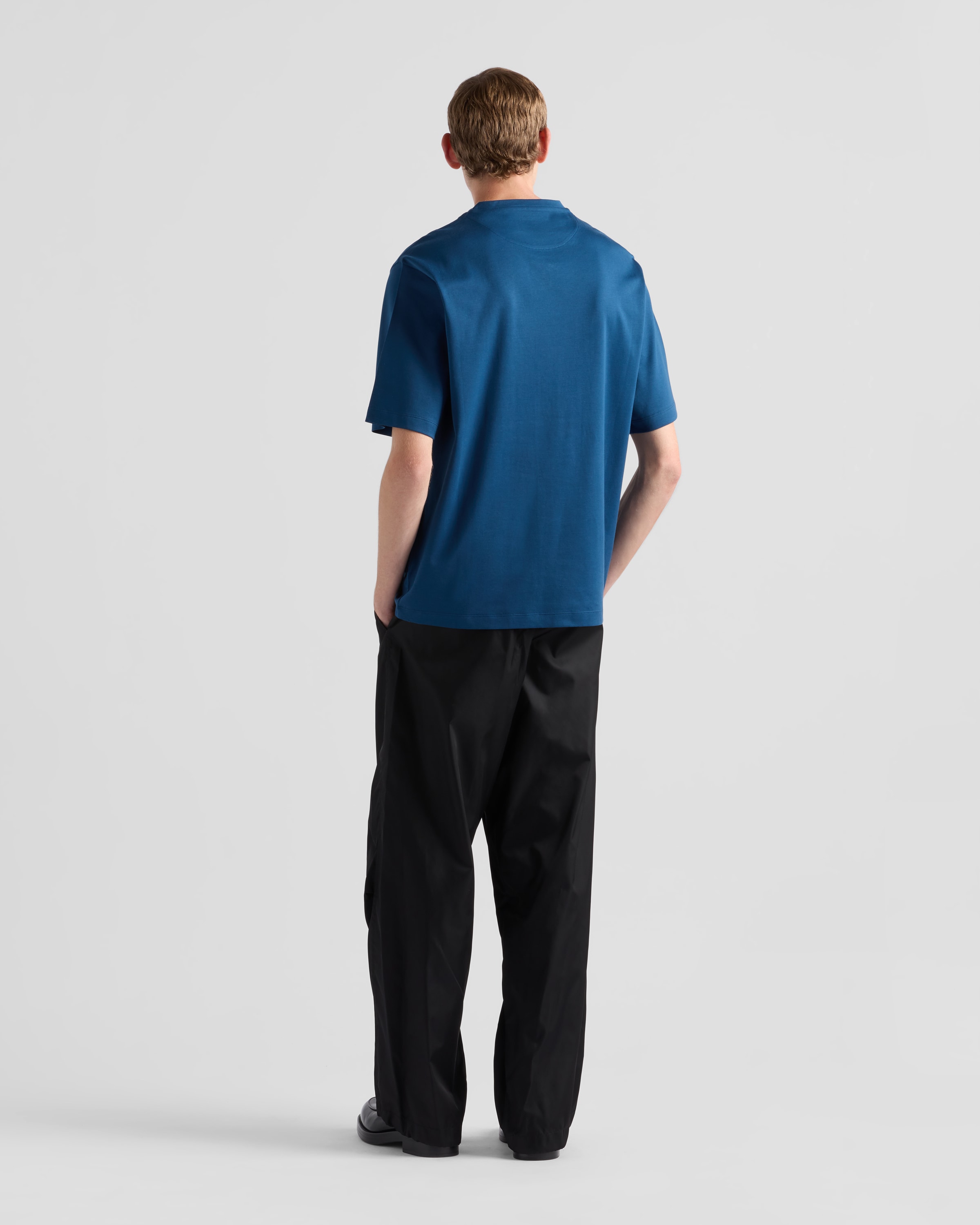 Tシャツ・カットソー PRADA SS25 Midnight blue wool shirt (UMG382SOOO16EO F0008) Aviator Blue Cotton T-shirt | PRADA