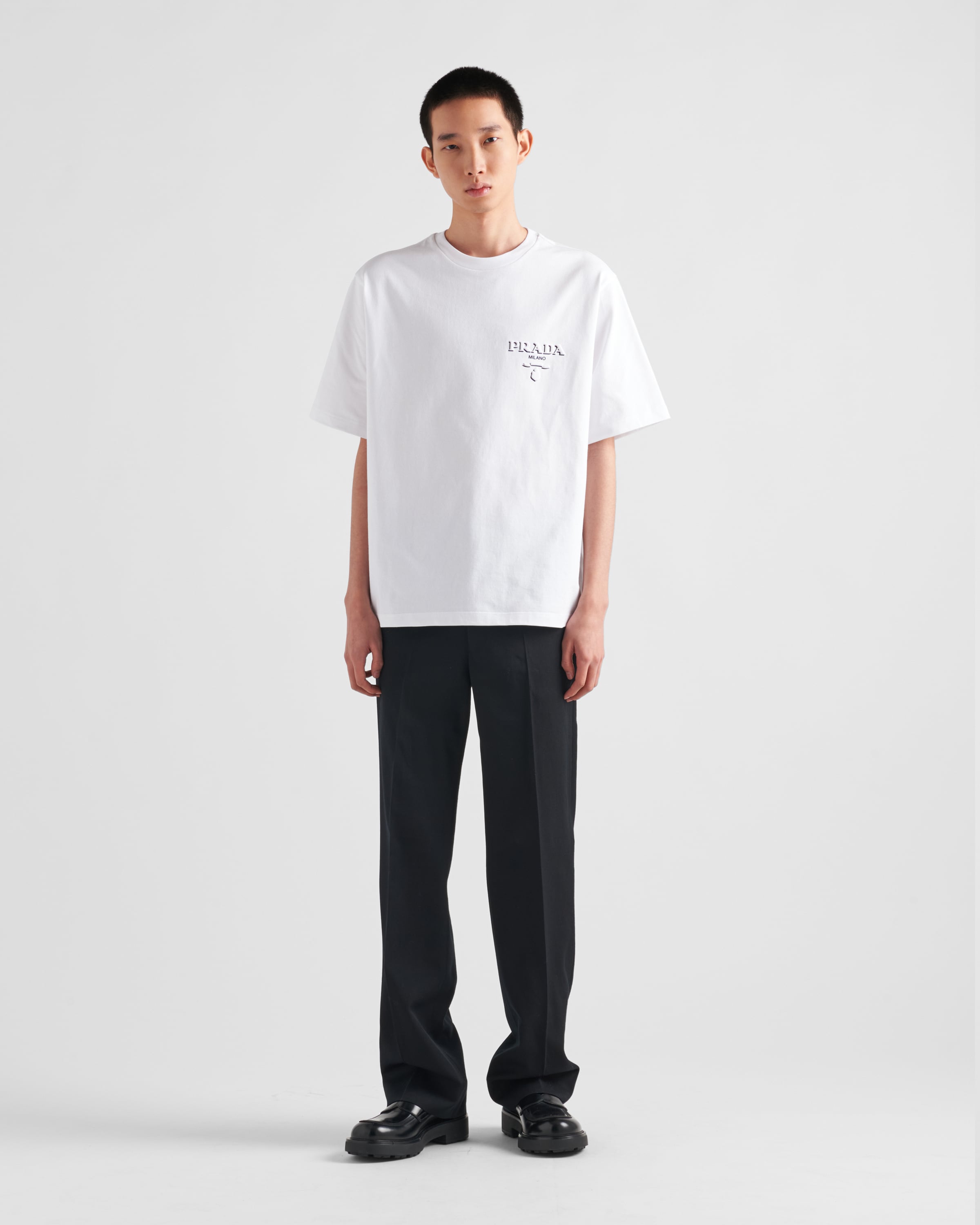 Shop Prada Cotton T-shirt In White