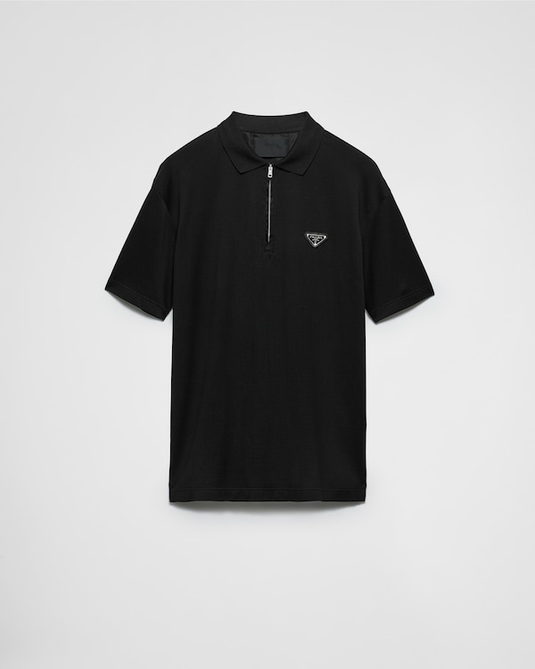 Piqué polo shirt with Re-Nylon details - Black Piqué polo shirt with Re-Nylon details - Black