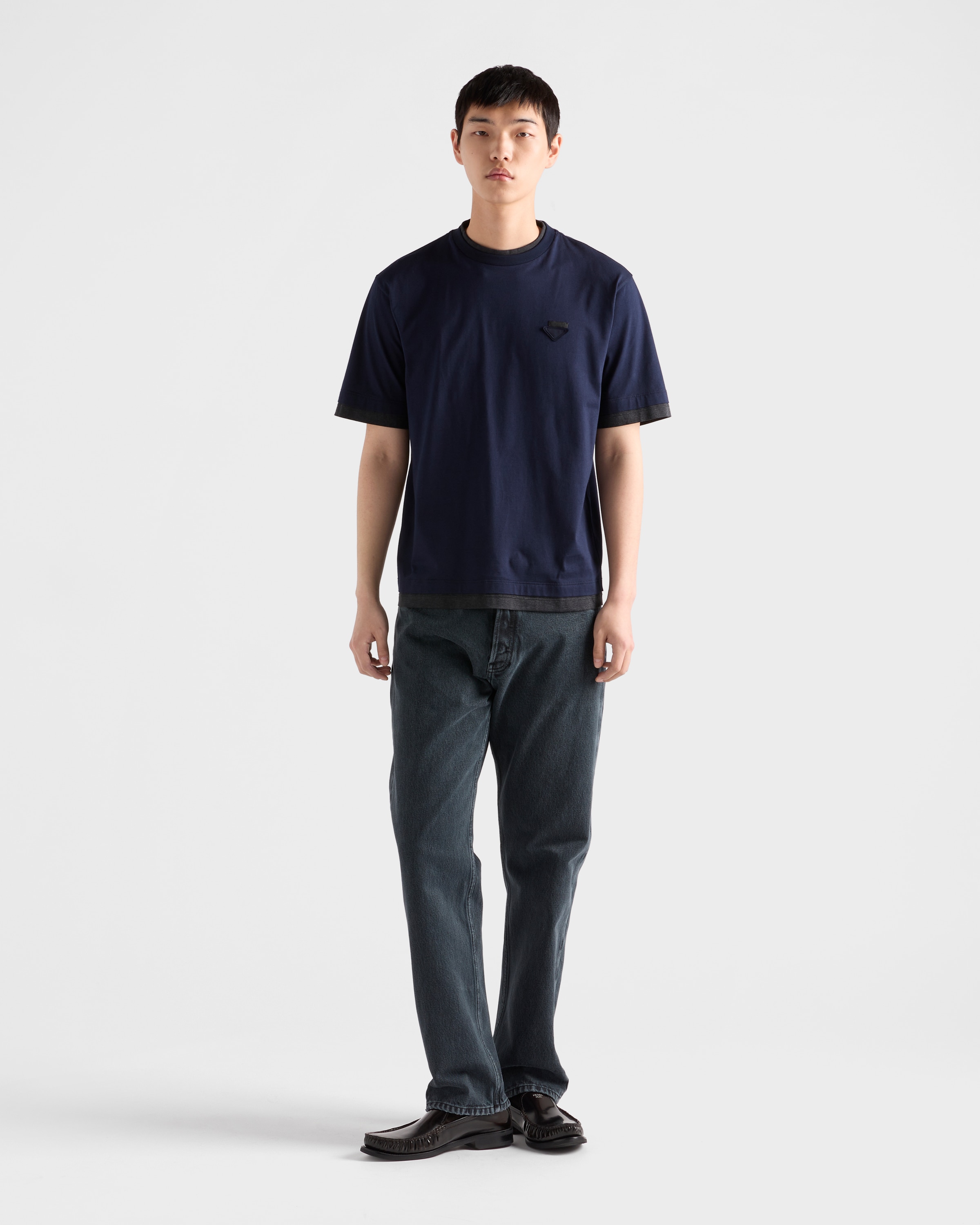 Blue/dark Grey Cotton T-shirt | PRADA - Brazil