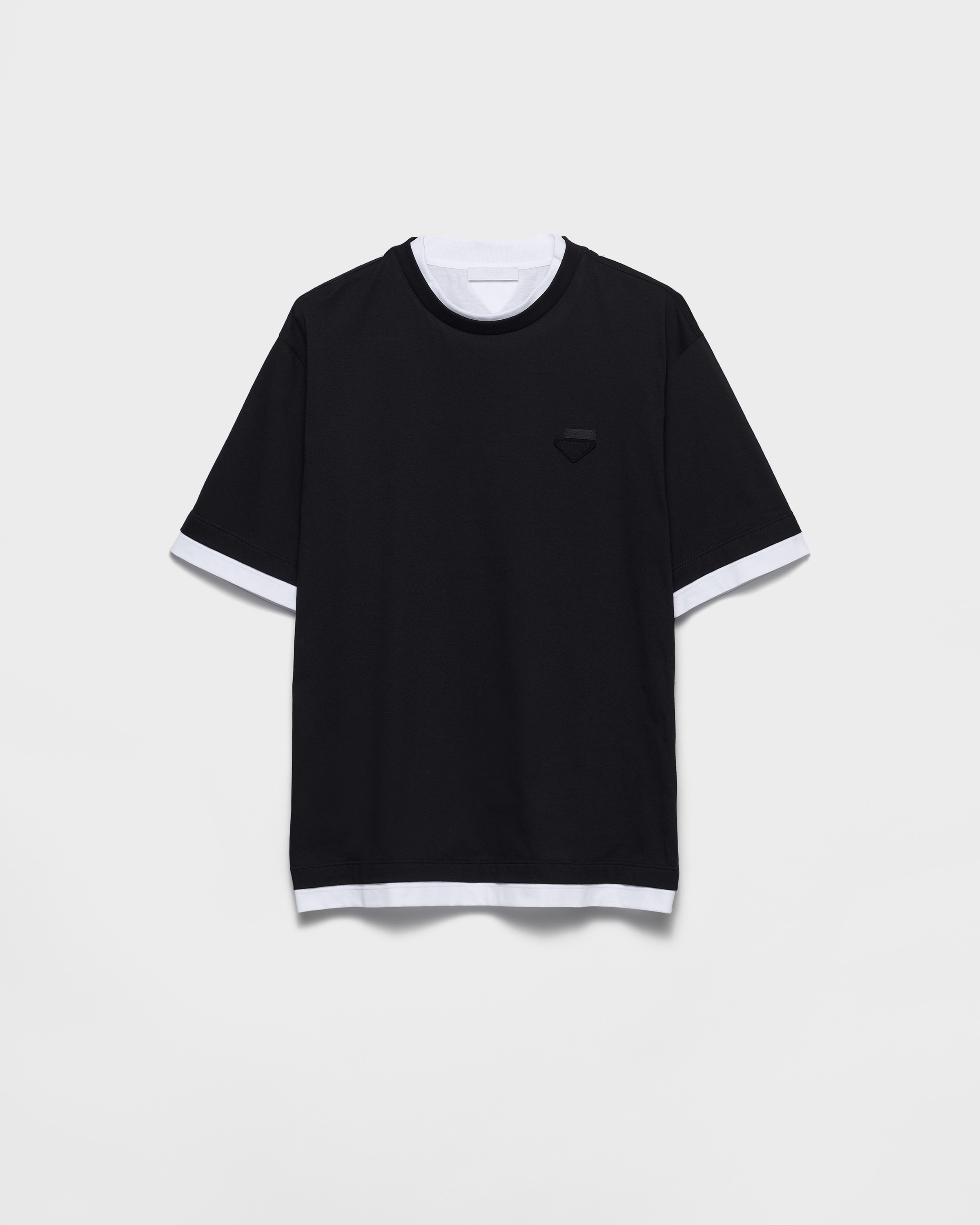Black/White Cotton T-shirt | PRADA - Saudi Arabia