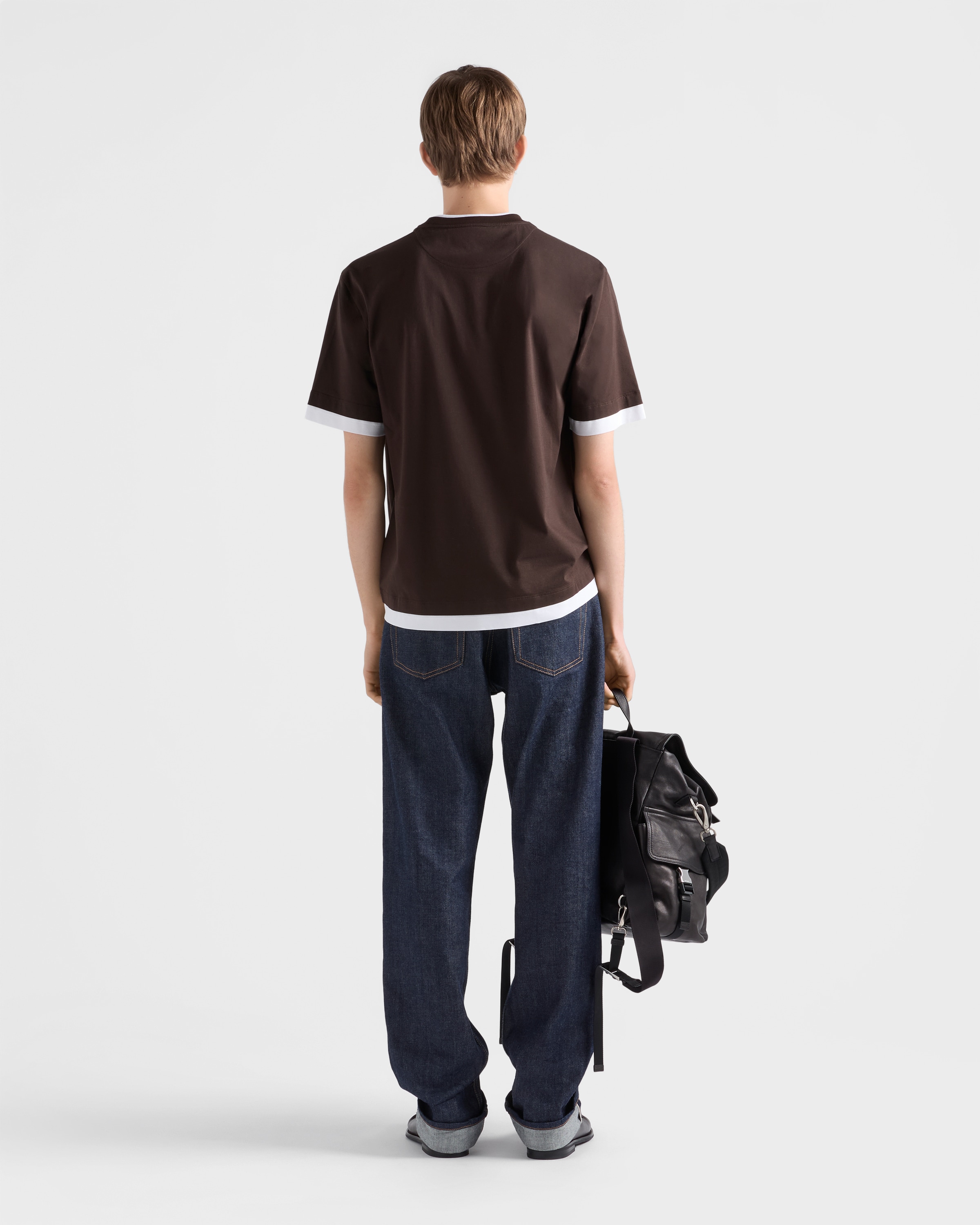 エボニーブラウン/ホワイト コットン Tシャツ | PRADA - 日本