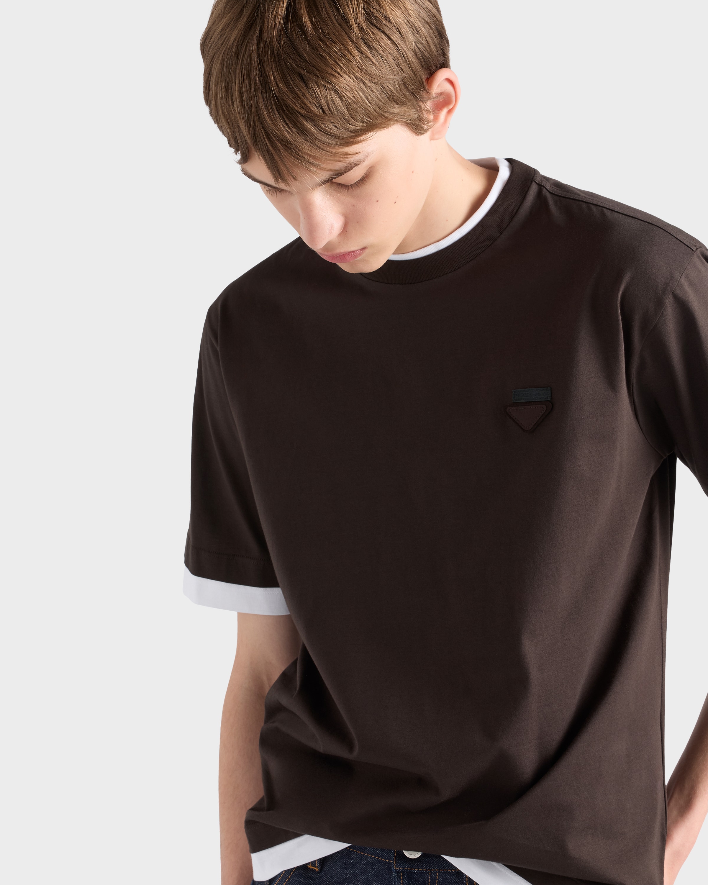 Ebony/white Cotton T-shirt | PRADA - United States