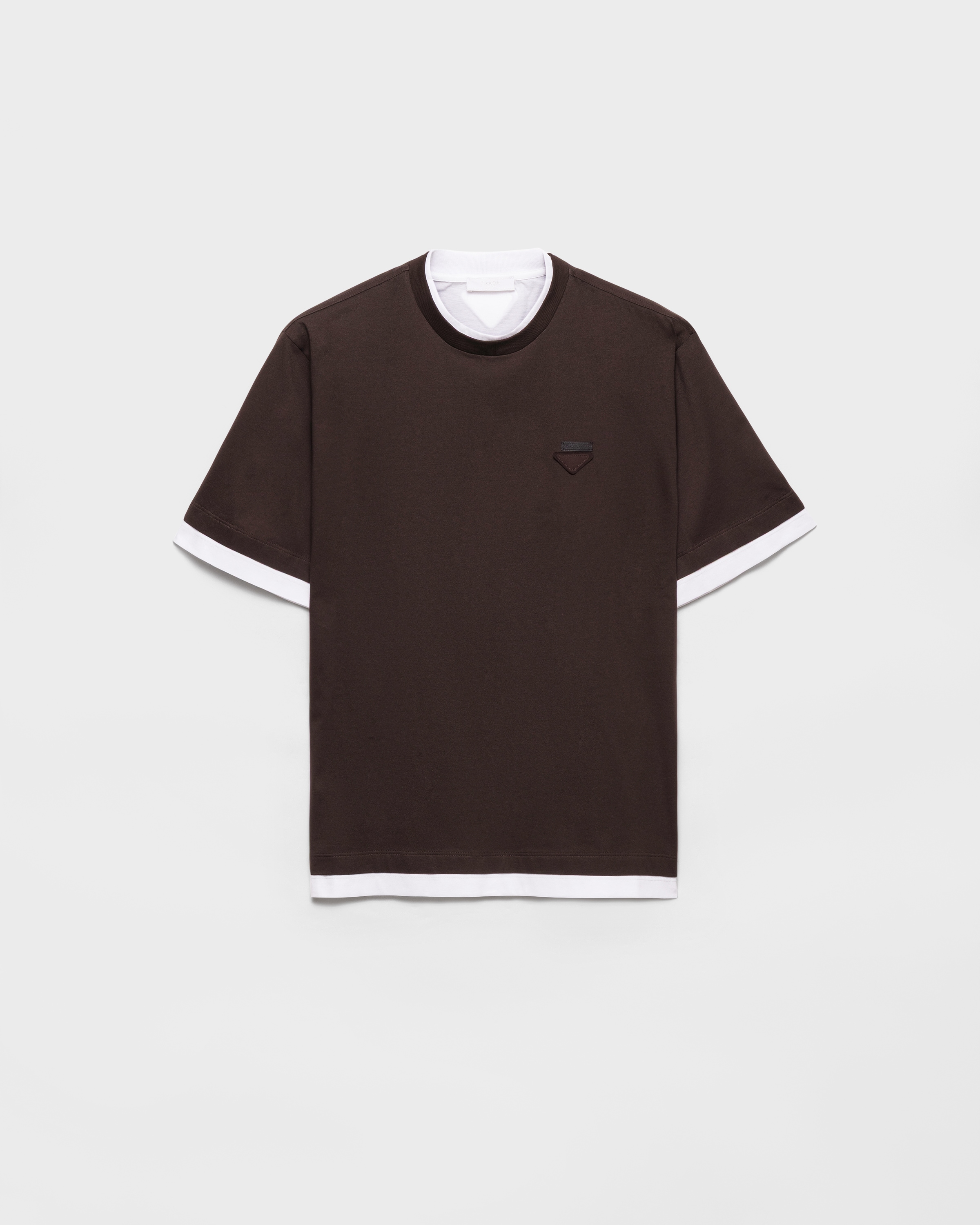 プラダ Tシャツ ビーズ ロゴ ブラウン コットン エボニーブラウン/ホワイト コットン Tシャツ | PRADA - 日本
