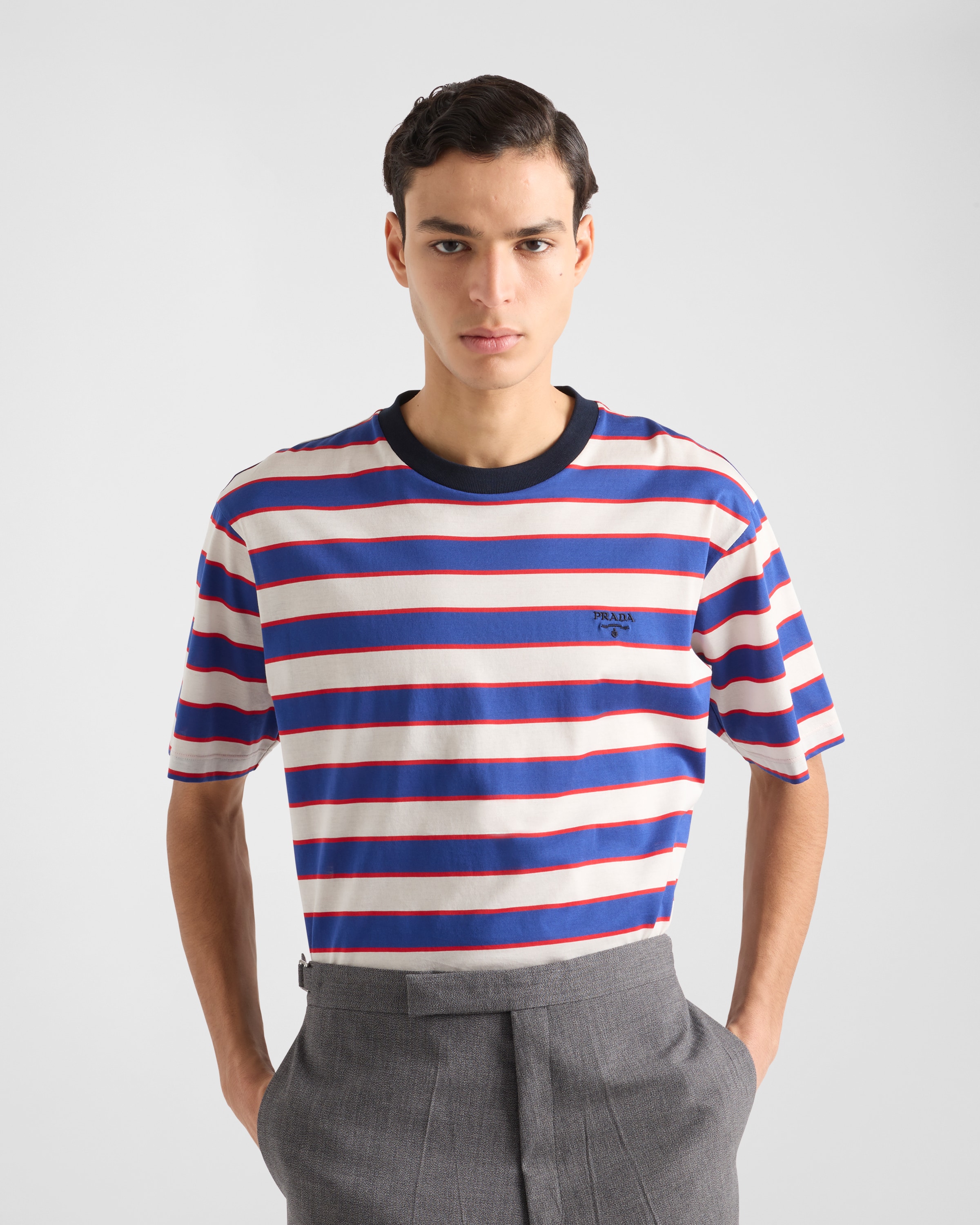 オフホワイト／ブルー コットン Tシャツ | PRADA