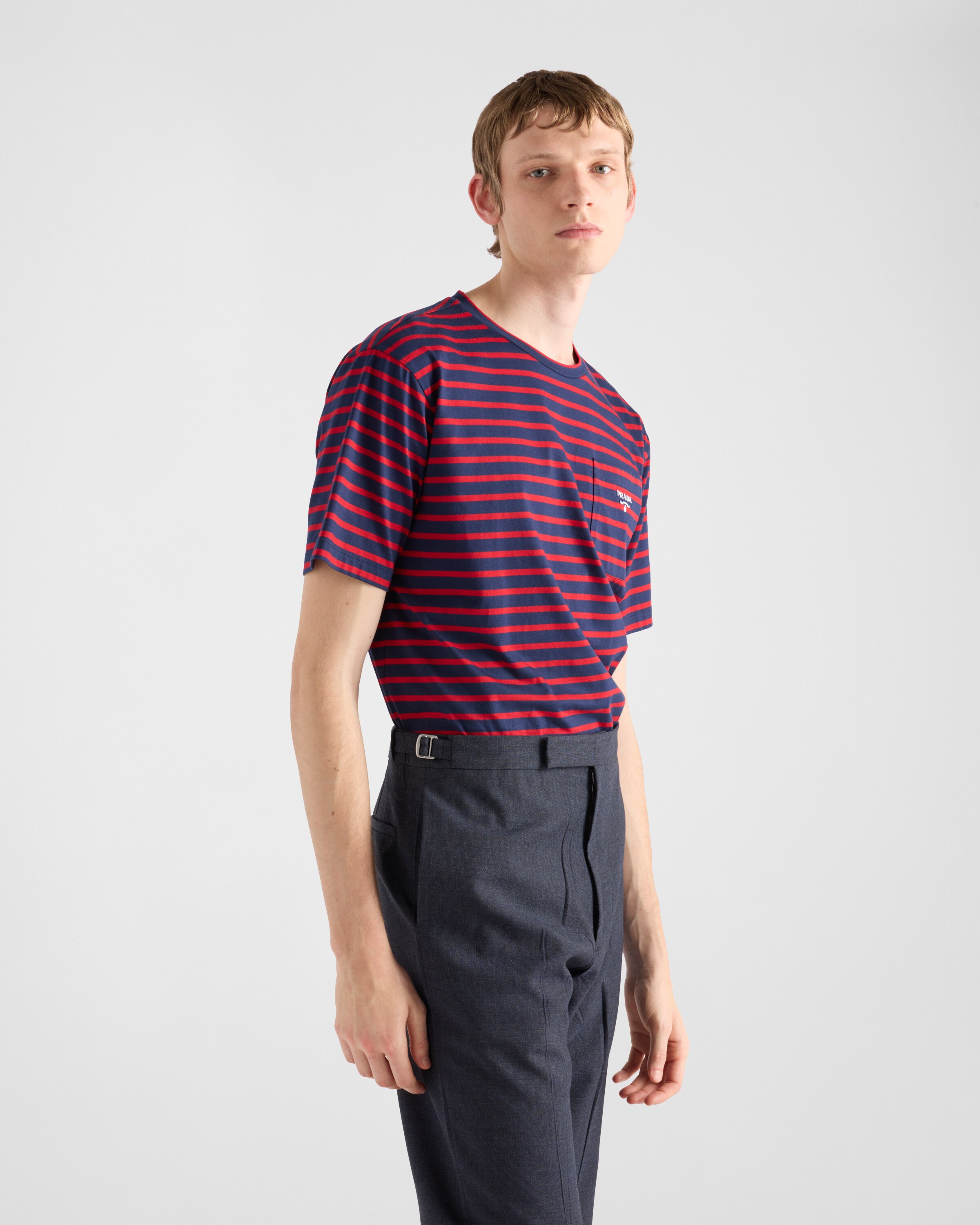 Red/Blue Striped cotton T-shirt | PRADA