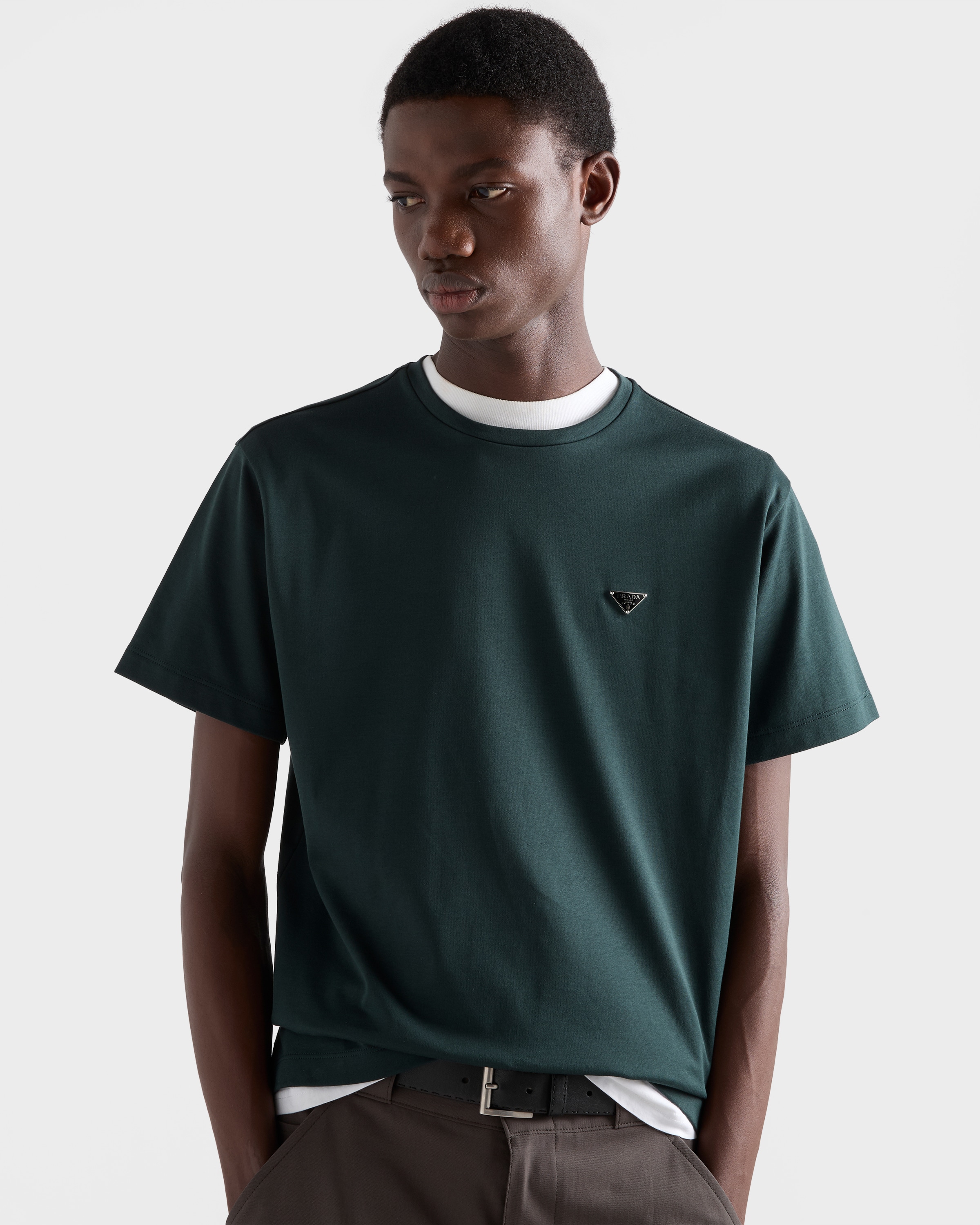 Bottle Green Cotton T-shirt | PRADA - United States
