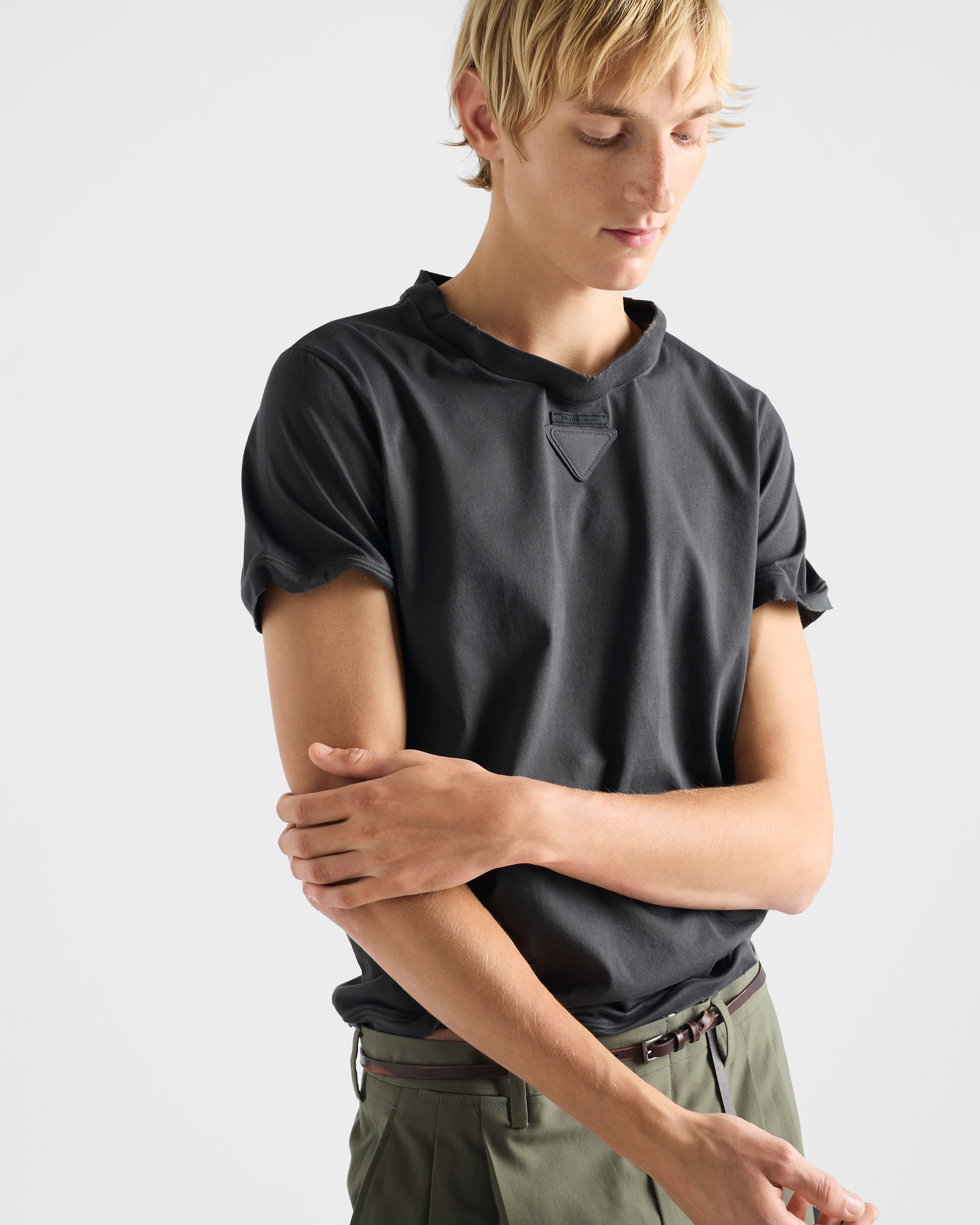 Lead Gray Shapeable cotton T-shirt | PRADA - United States