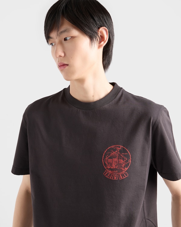 Printed cotton T-shirt - Asphalt/Red Printed cotton T-shirt - Asphalt/Red