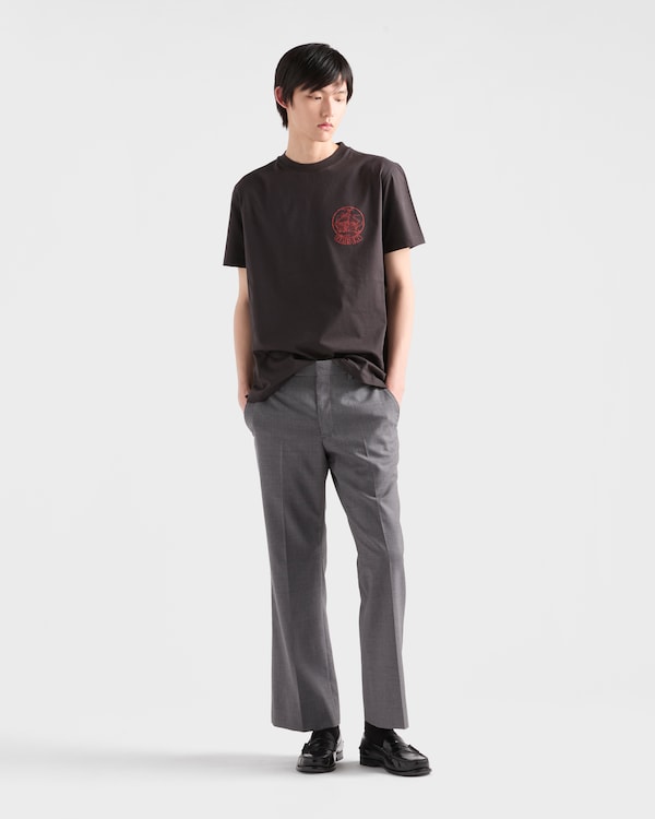 Printed cotton T-shirt - Asphalt/Red Printed cotton T-shirt - Asphalt/Red