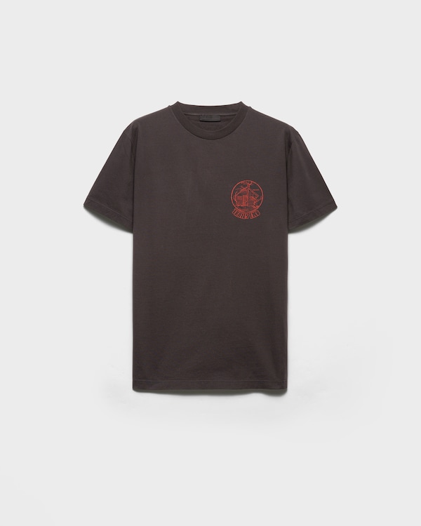 Printed cotton T-shirt - Asphalt/Red Printed cotton T-shirt - Asphalt/Red