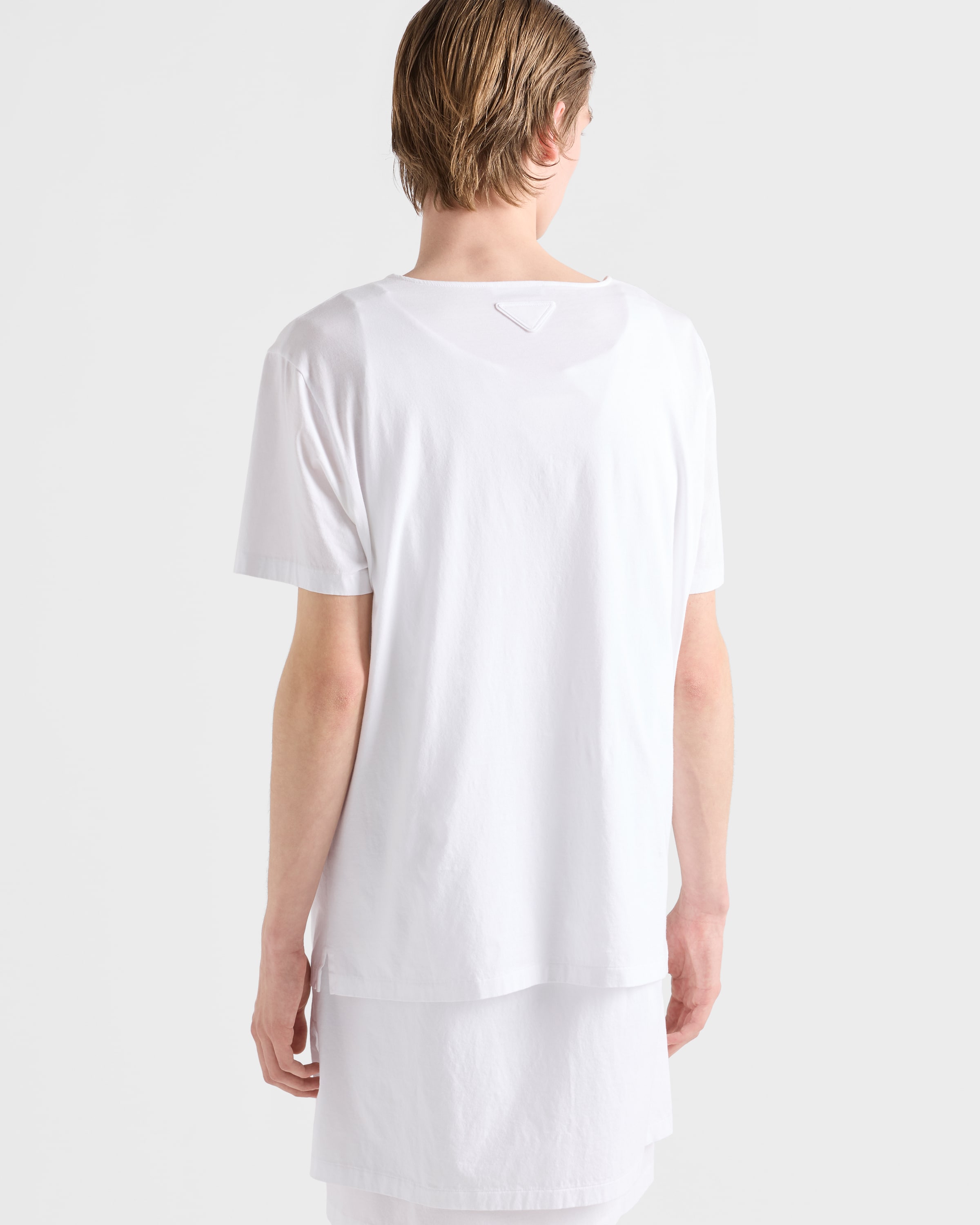 美品 21SS PRADA ロゴプリントシャツ ホワイト ボックスシルエット 美品 21SS PRADA ロゴプリントシャツ ホワイト ボックスシルエット 美