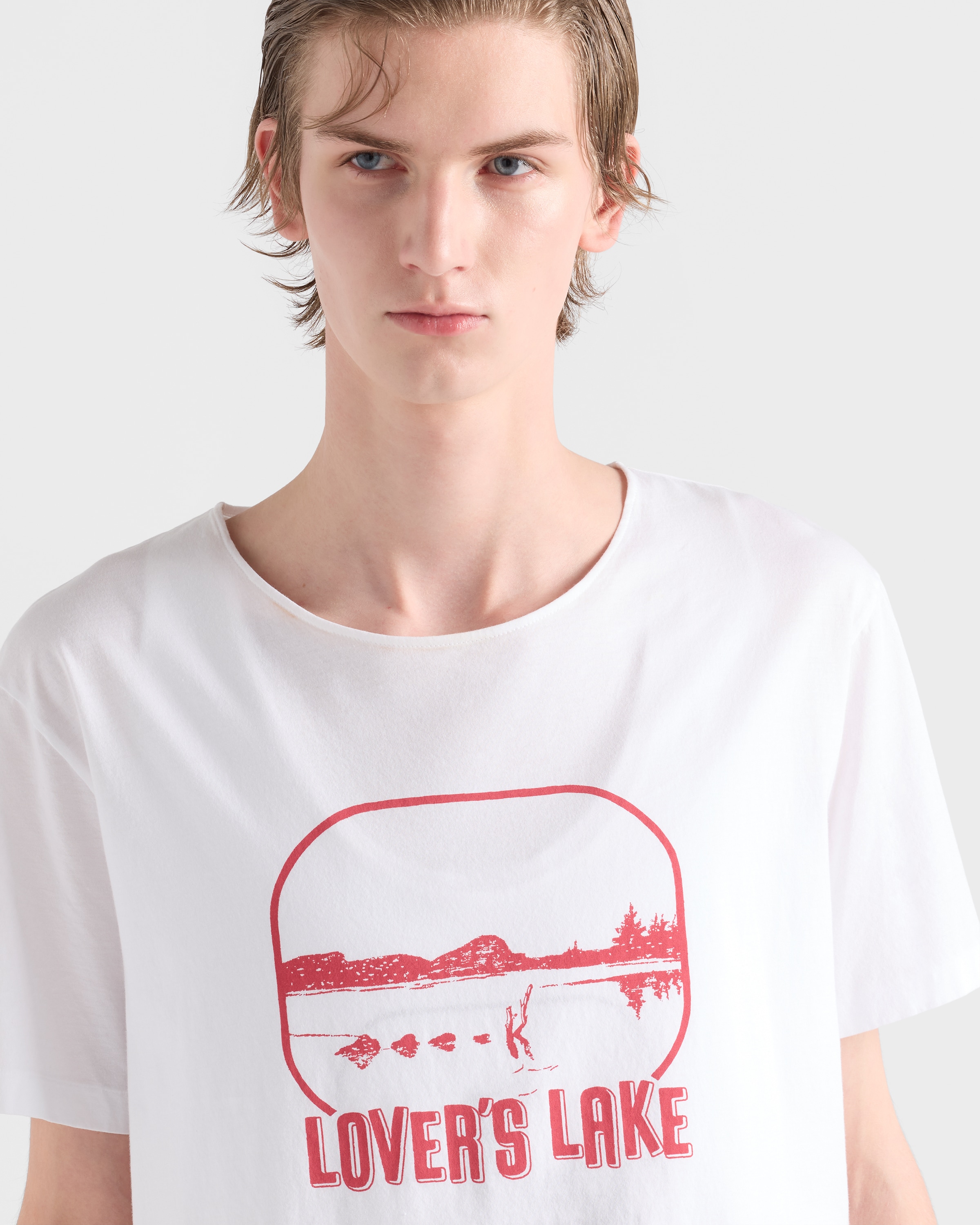 White/red Printed Cotton T-shirt | PRADA