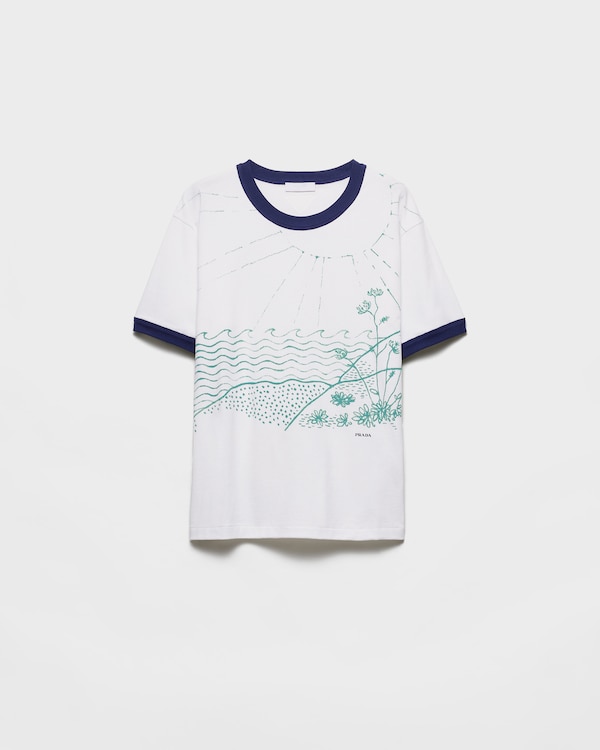 Printed cotton T-shirt - White/Sage Green Printed cotton T-shirt - White/Sage Green