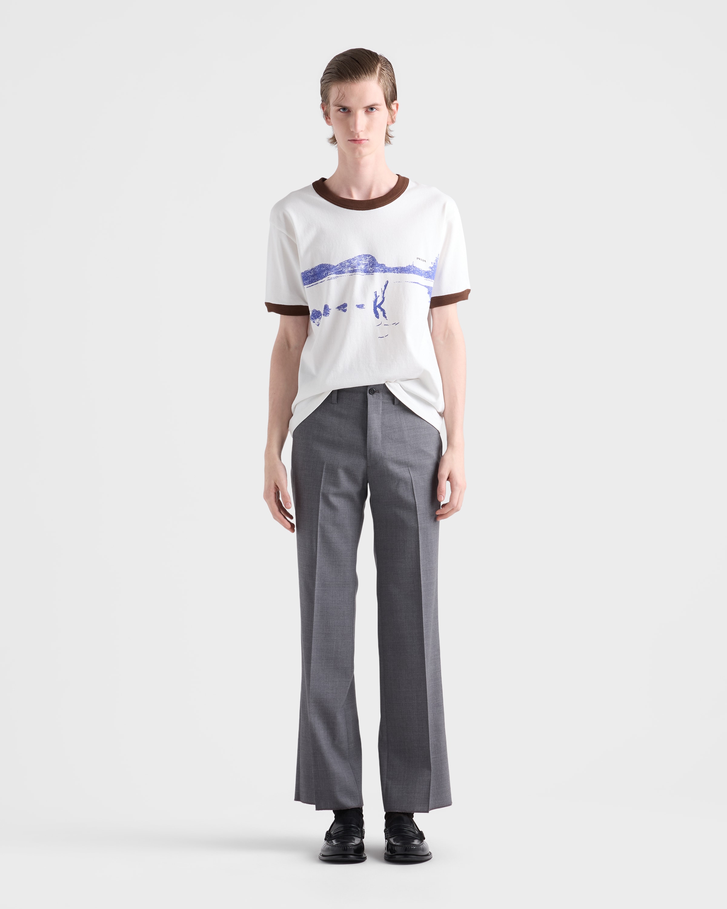 White/ink Printed Cotton T-shirt | PRADA - United States