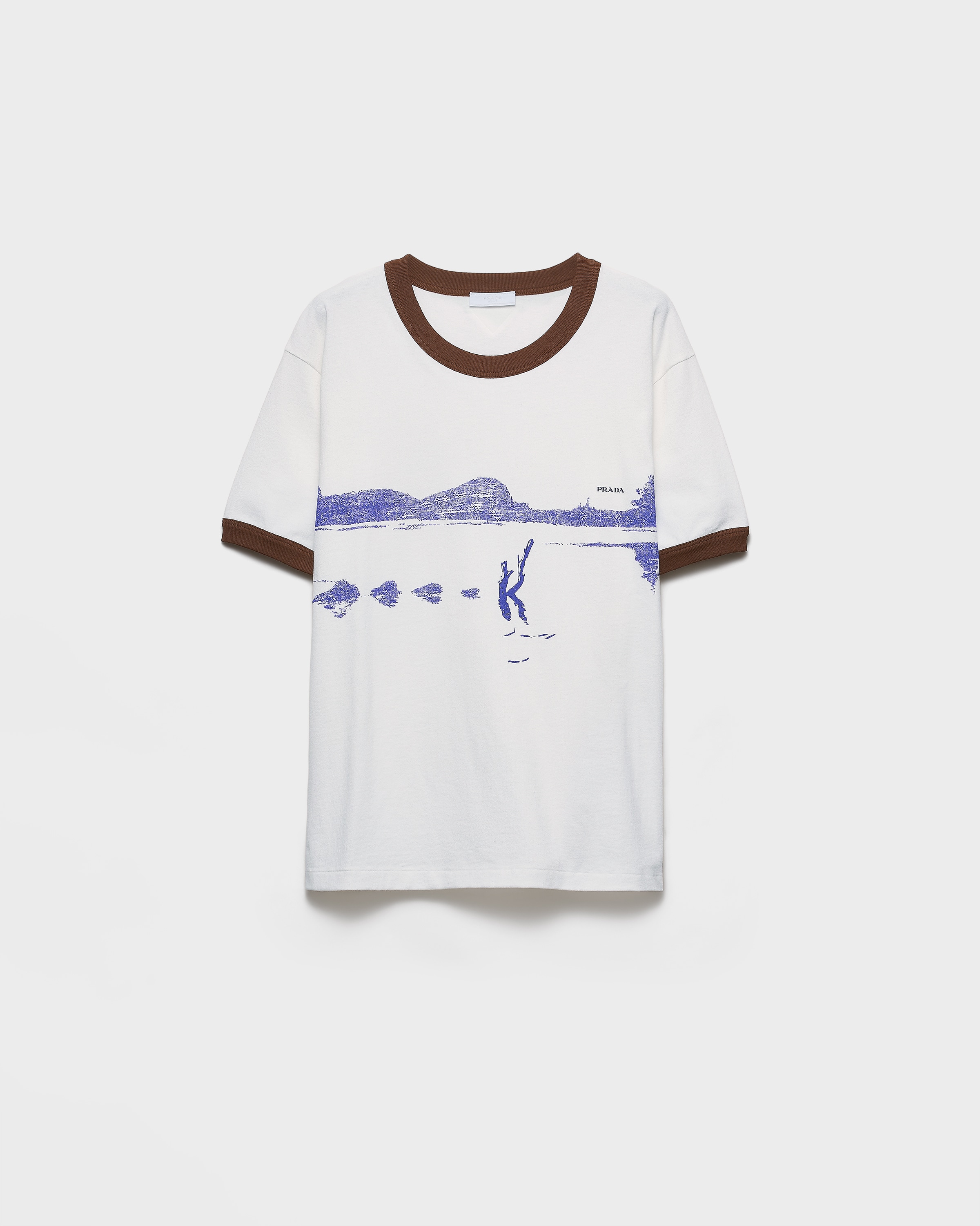 White/ink Printed Cotton T-shirt | PRADA - United States