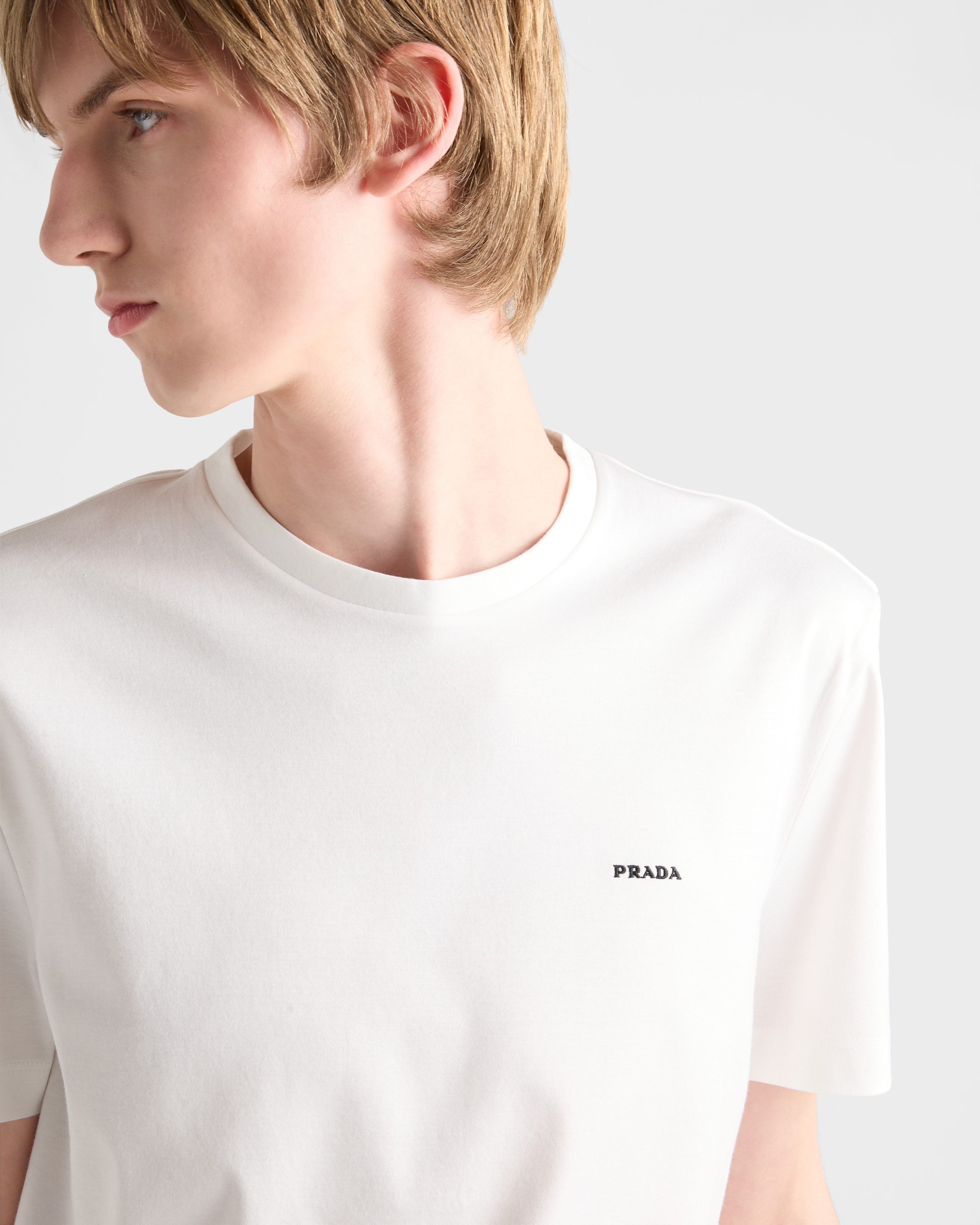 White Cotton T-shirt | PRADA - Saudi Arabia