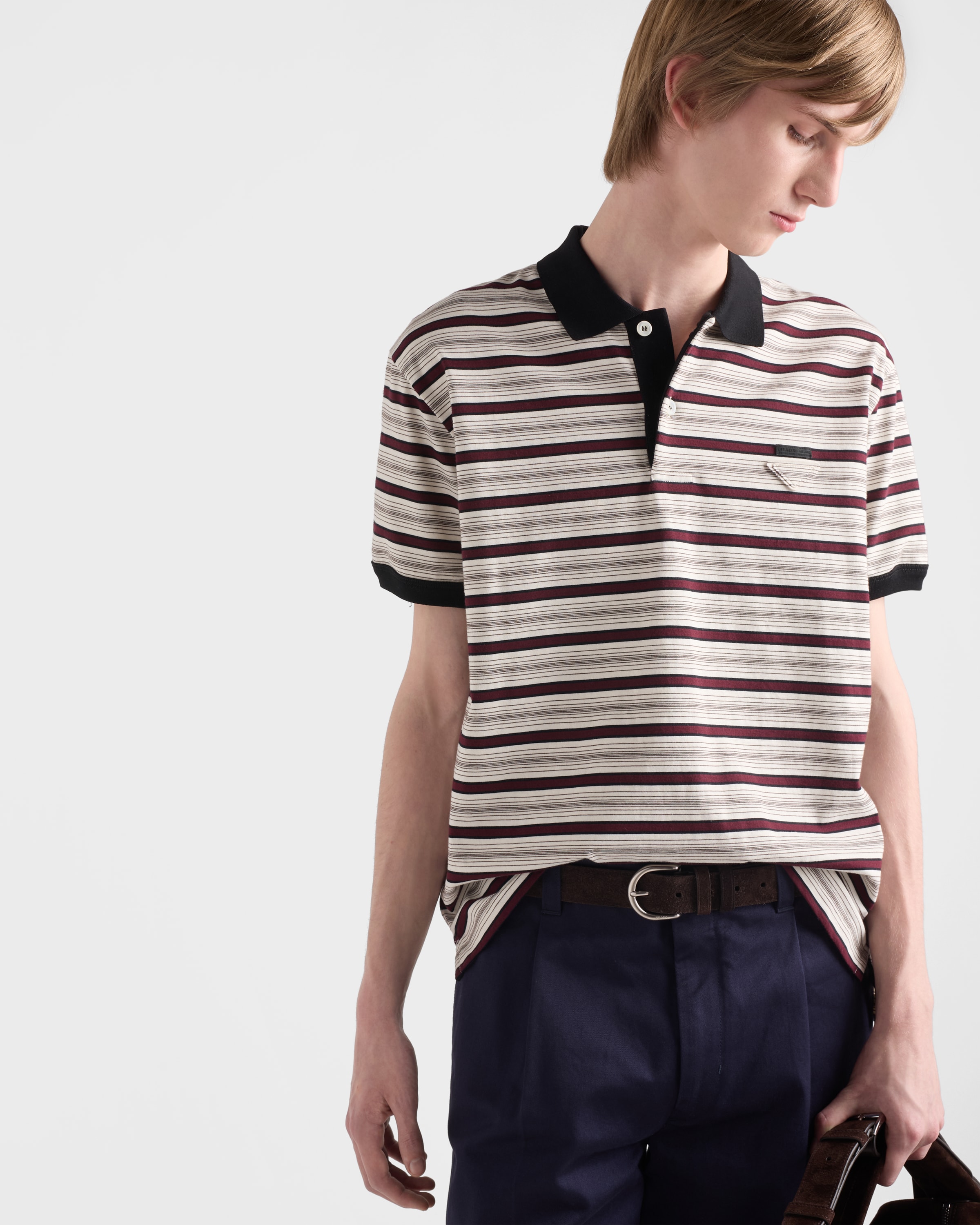 Ivory/Garnet Short-sleeved cotton polo shirt | PRADA - United States