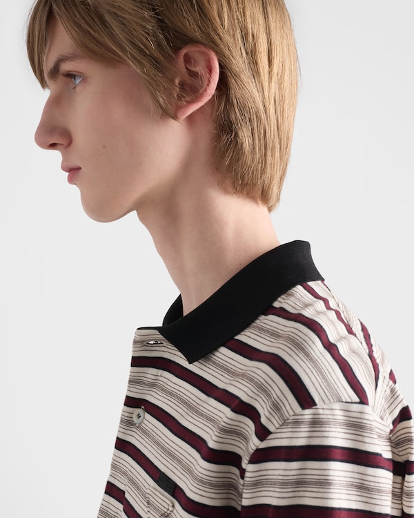 Short-sleeved cotton polo shirt - Ivory/Garnet Short-sleeved cotton polo shirt - Ivory/Garnet