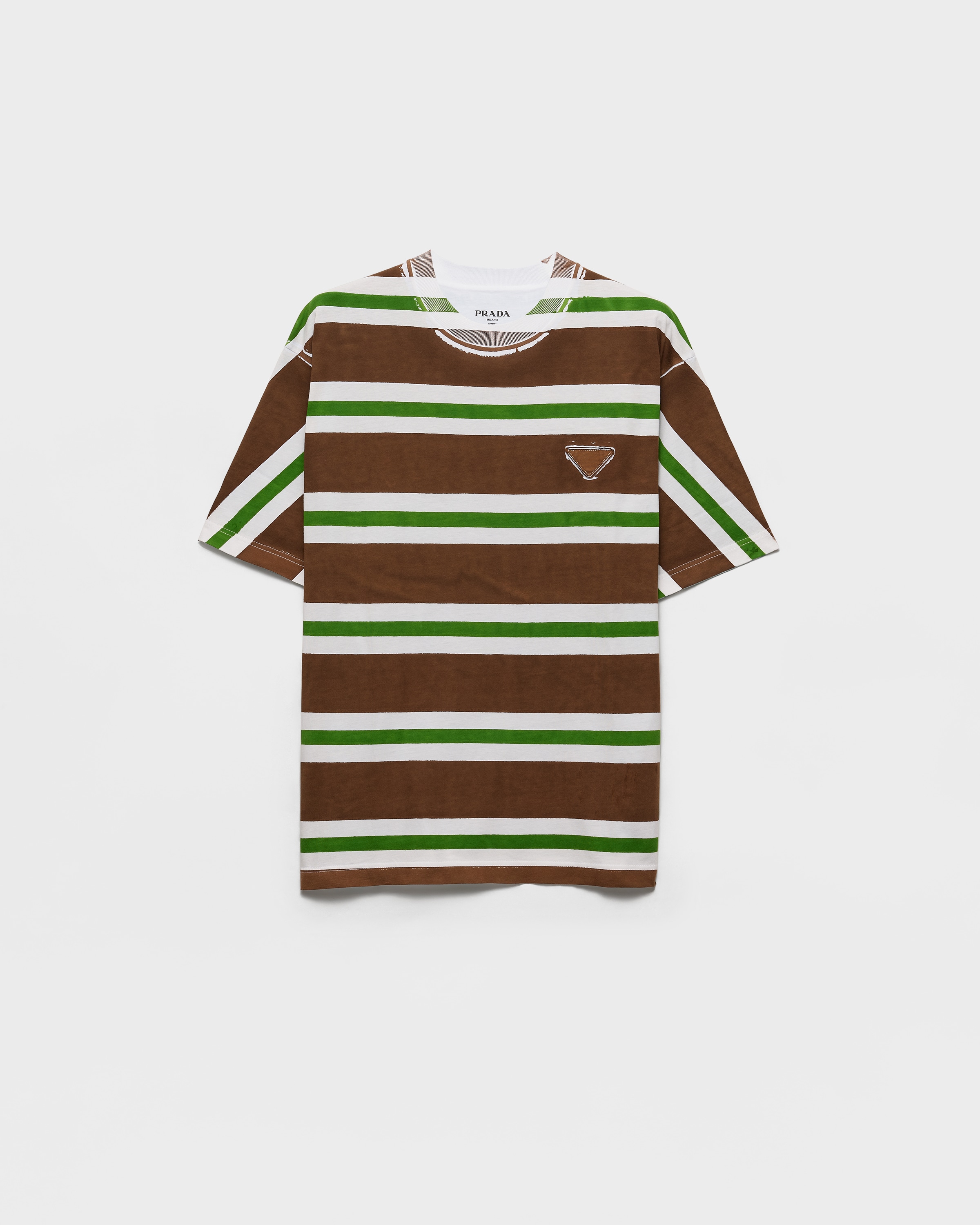 Cocoa/fern Printed Cotton T-shirt | PRADA - United States