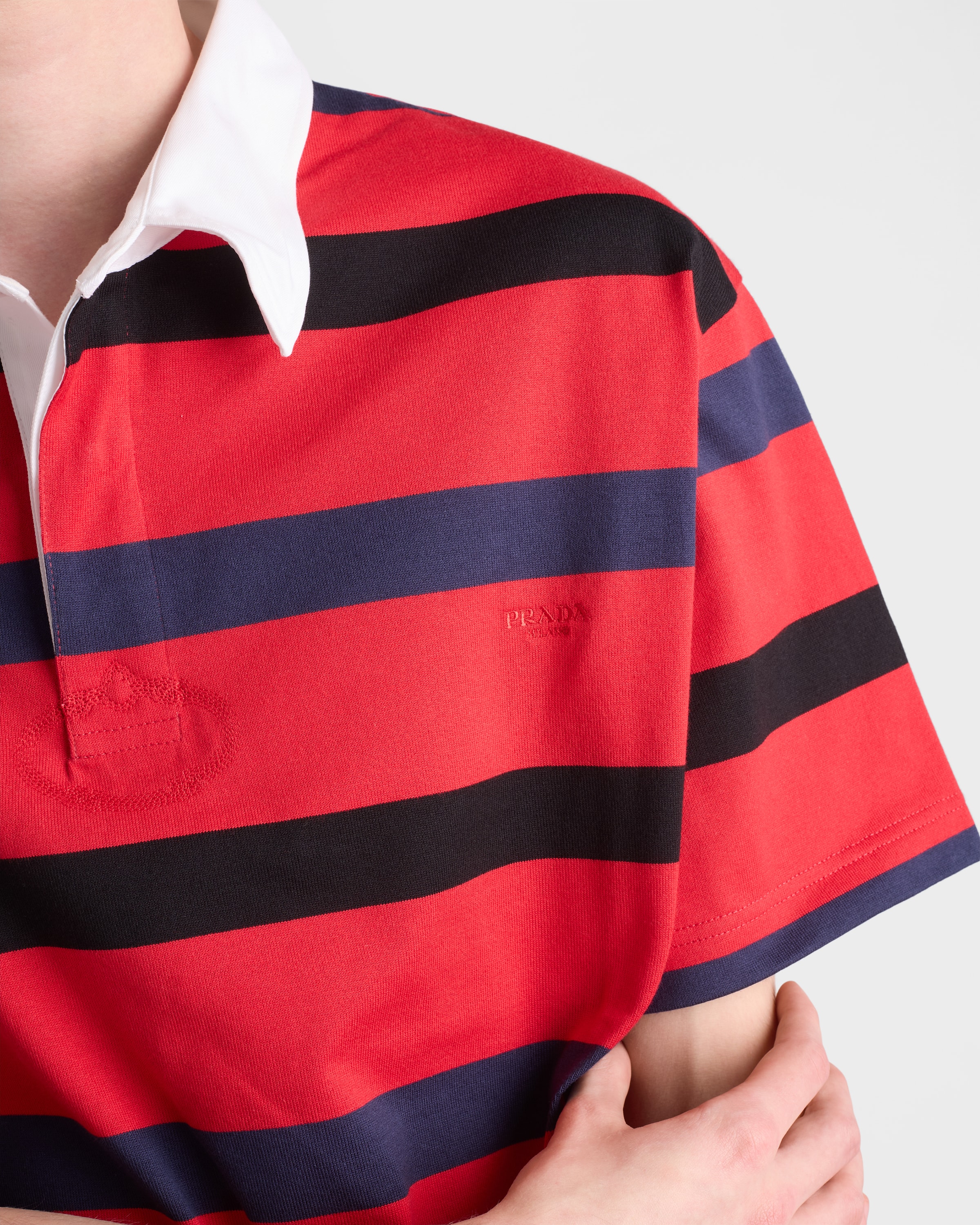 Red/Blue Short-sleeved cotton polo shirt | PRADA - United States