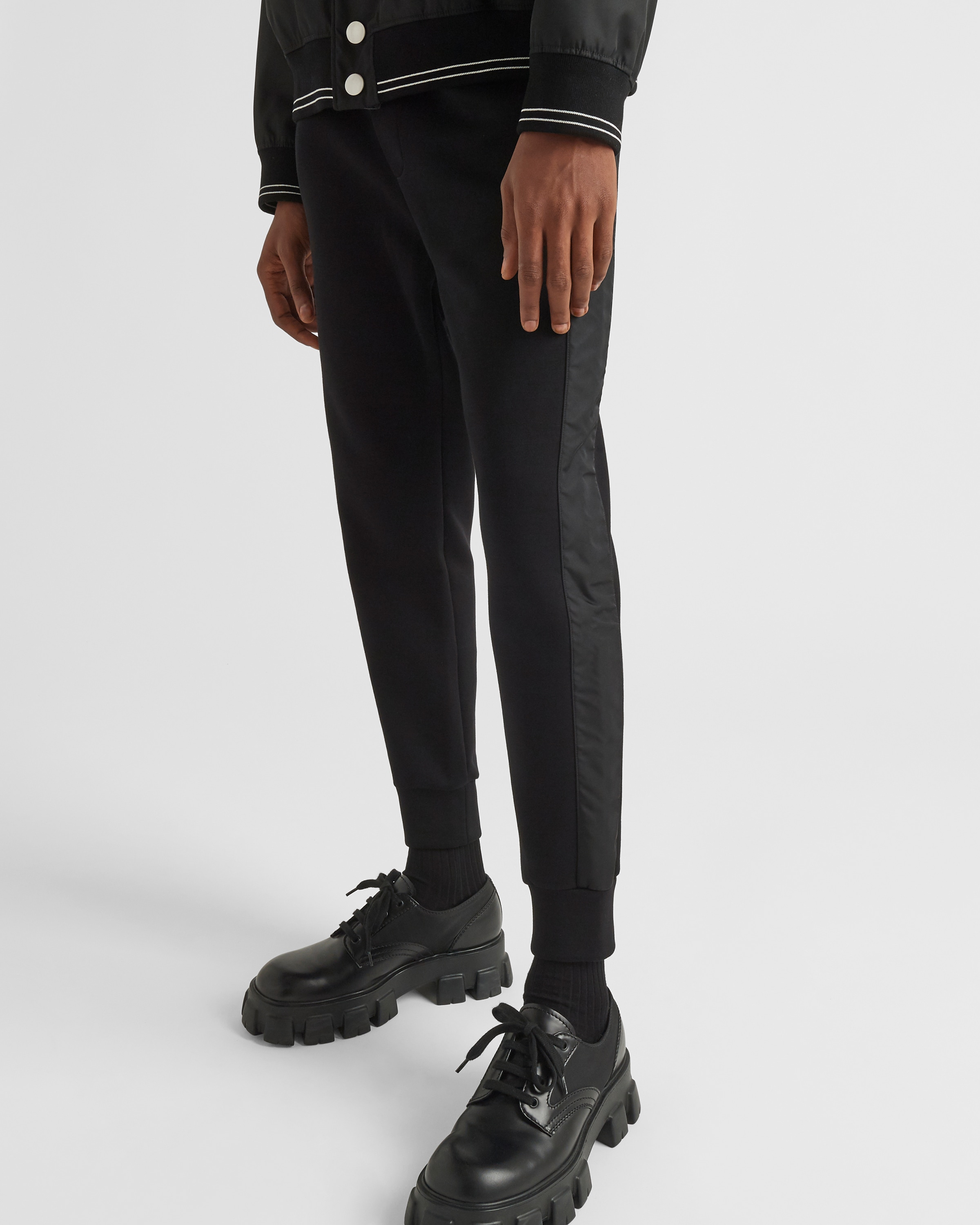 Shop Prada Cotton Fleece Joggers With Re-nylon Details In Black/black