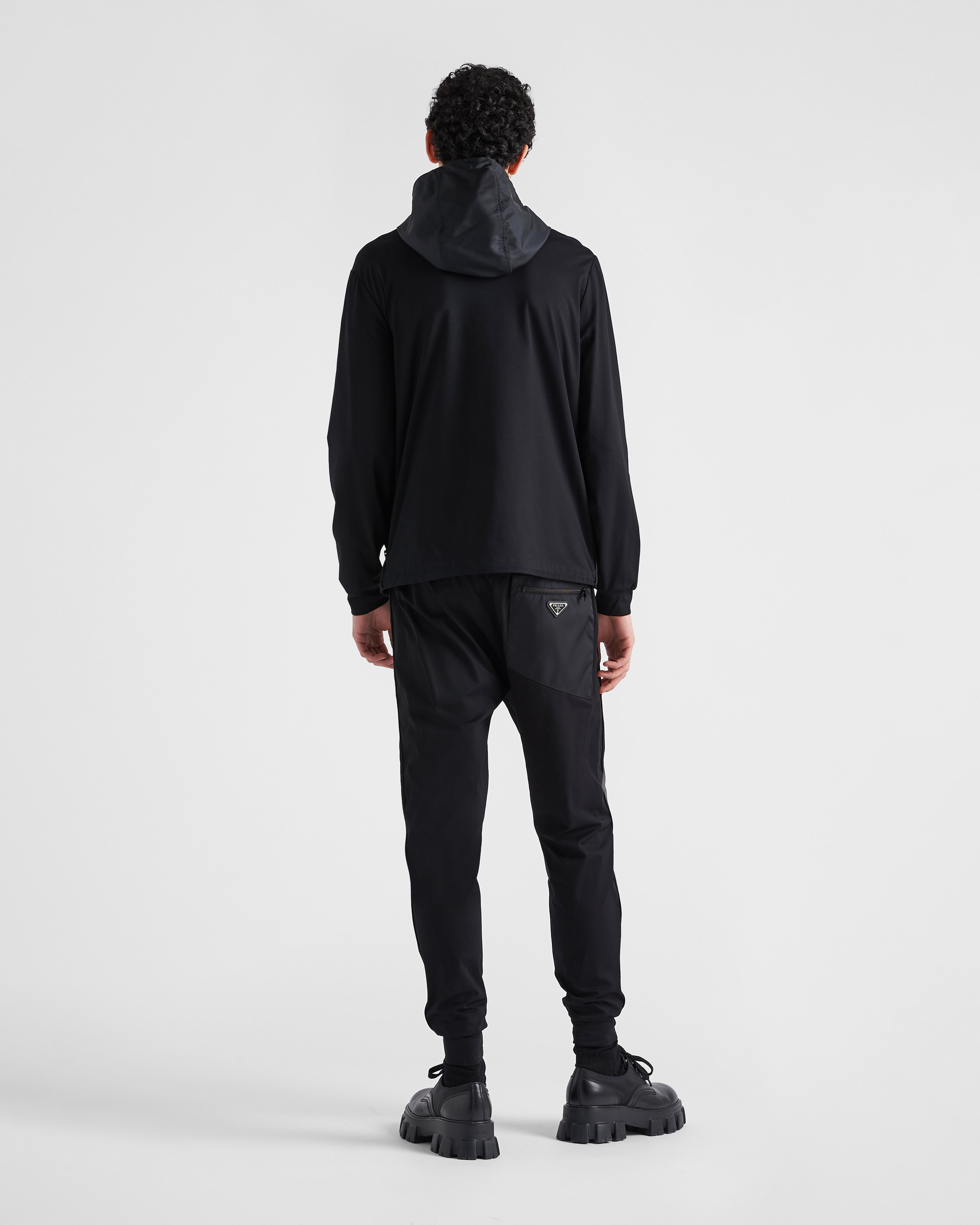 Black Technical Cotton And Re nylon Pants PRADA
