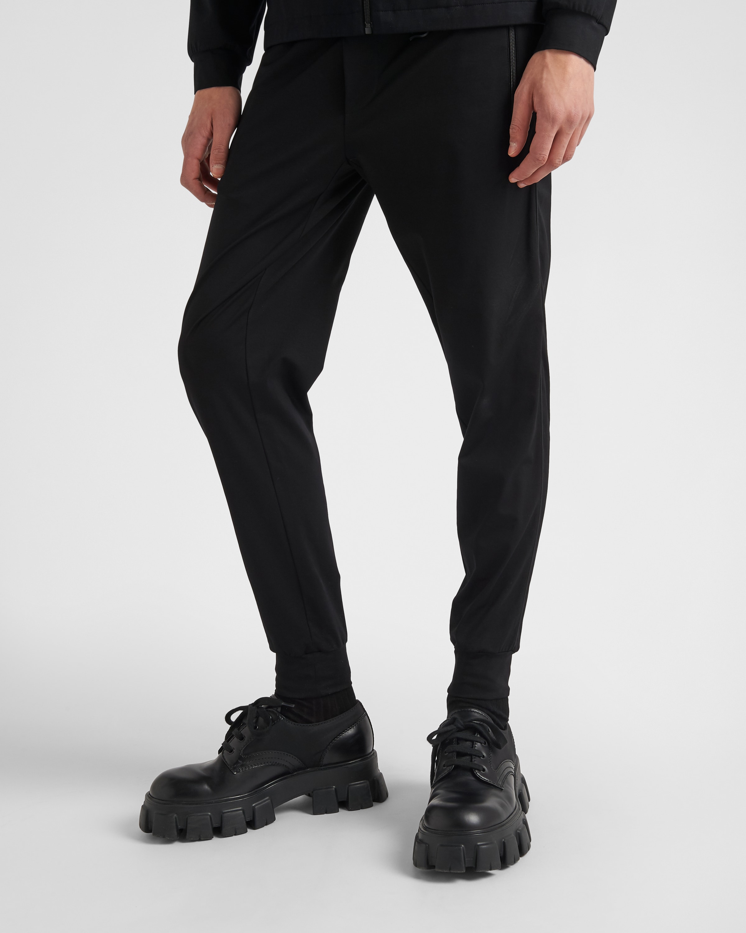Black Technical Cotton And Re nylon Pants PRADA