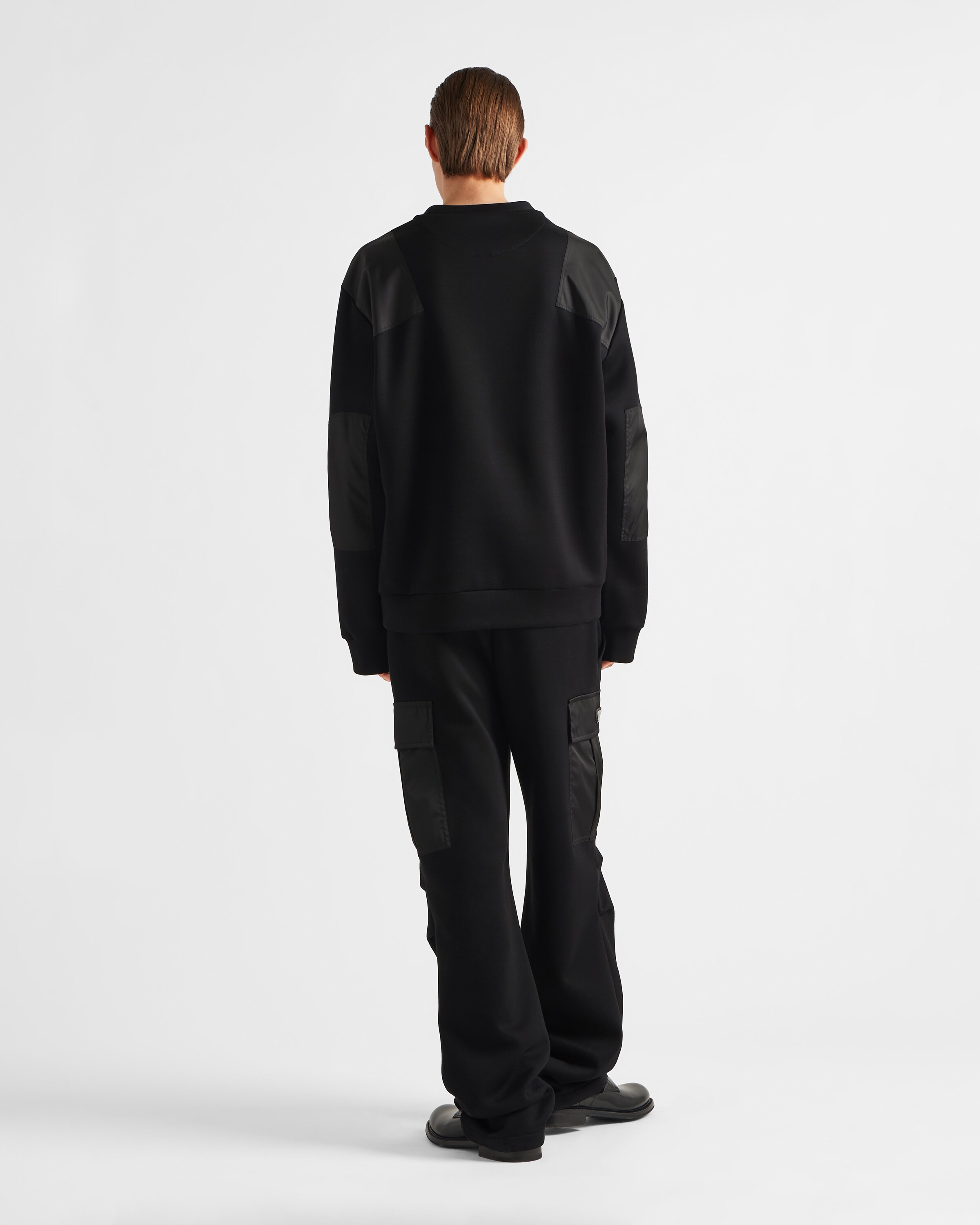 Black/Black Cotton fleece pants with Re-Nylon details | PRADA