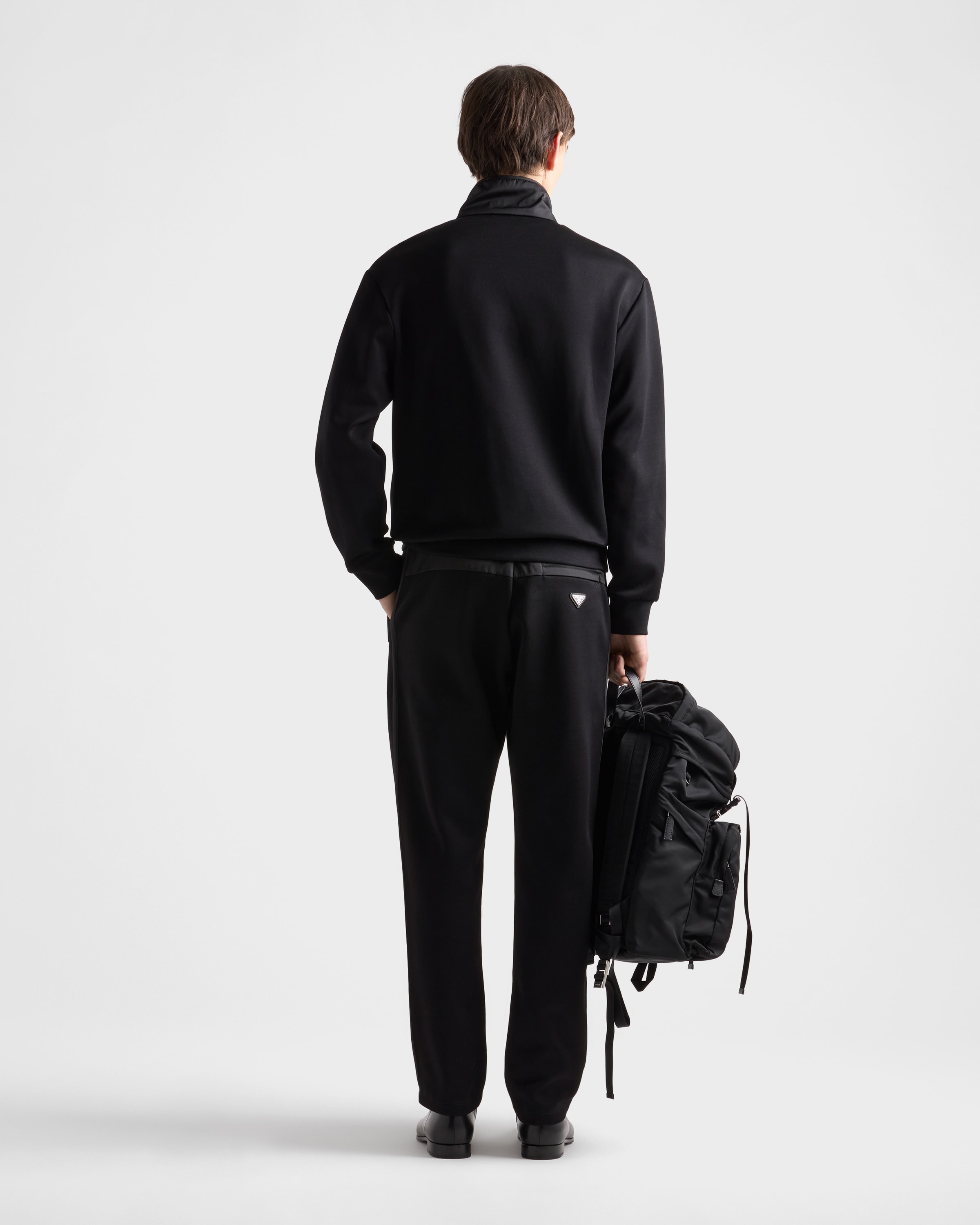 Black/Black Cotton fleece pants with Re-Nylon details | PRADA - Brazil